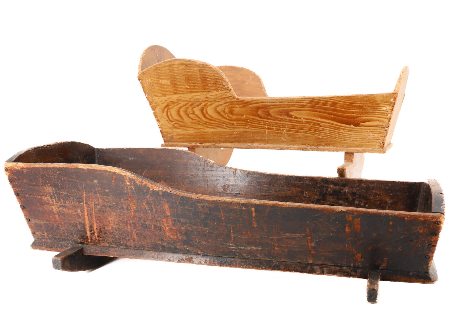 (2) ANTIQUE DOLL CRADLES: SMALLER IS GRAIN PAINTED. 20" AND 25" LENGTHS. PLEASE READ CAREFULLY - ITEMS MUST BE PAID FOR THROUGH LIVE AUCTIONEERS OR WITH CASH OR CHECK IN PERSON - Terms for Purchasing and Shipping of Auction