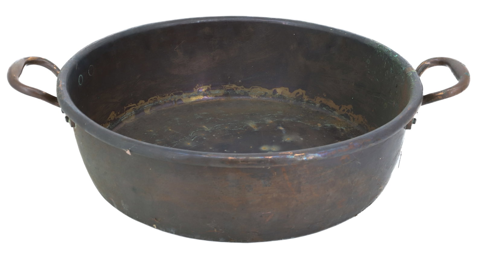 BRASS TWO-HANDLED POT: HEAVY BRASS WITH ROLLED RIM. DOVETAILED CONSTRUCTION ON BOTTOM. 5" X 17". PLEASE READ CAREFULLY - ITEMS MUST BE PAID FOR THROUGH LIVE AUCTIONEERS OR WITH CASH OR CHECK IN PERSON - Terms for