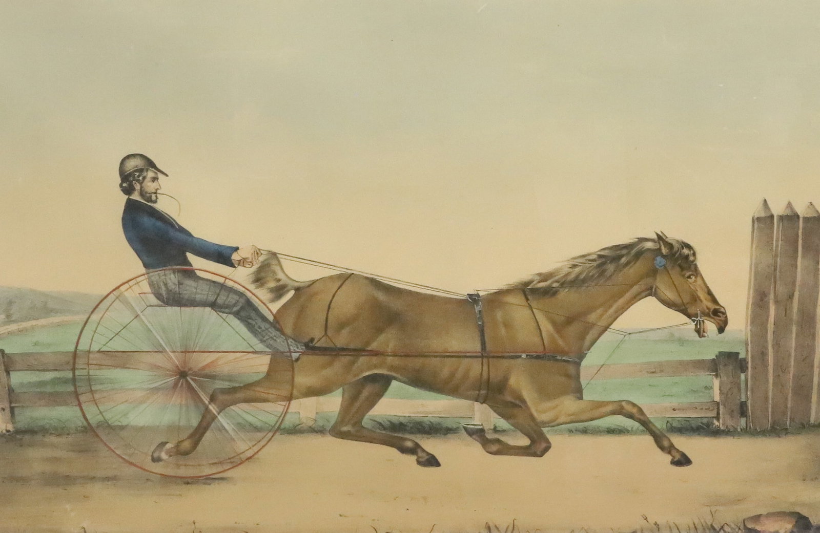 N. CURRIER "THE CELEBRATED TROTTING HORSE TRUSTEE..." LITHOGRAPH: N. CURRIER 1848. SIGHT VIEW 21" X 27 1/2". MATTED AND FRAMED UNDER GLASS. 30 1/2" X 37". PLEASE READ CAREFULLY - ITEMS MUST BE PAID FOR THROUGH LIVE AUCTIONEERS OR WITH CASH OR CHECK IN PERSON -