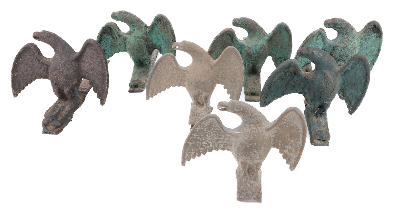 LOT OF (7) EAGLE SNOW CATCHERS: FOUR PAINTED BLUE/GREEN. PLEASE READ CAREFULLY - ITEMS MUST BE PAID FOR THROUGH LIVE AUCTIONEERS OR WITH CASH OR CHECK IN PERSON - Terms for Purchasing and Shipping of Auction Items. Please read