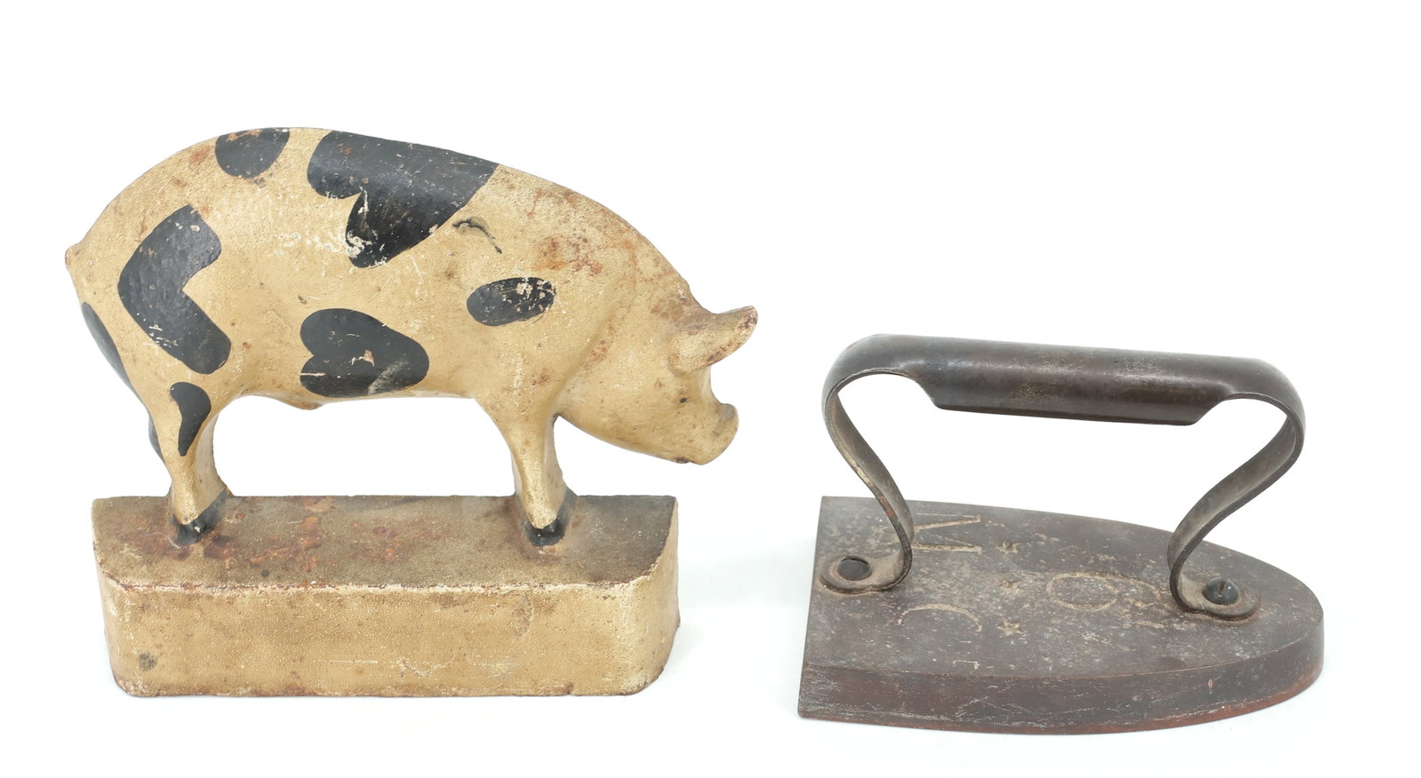 CAST IRON PIG DOORSTOP AND IRON (1 of 4)