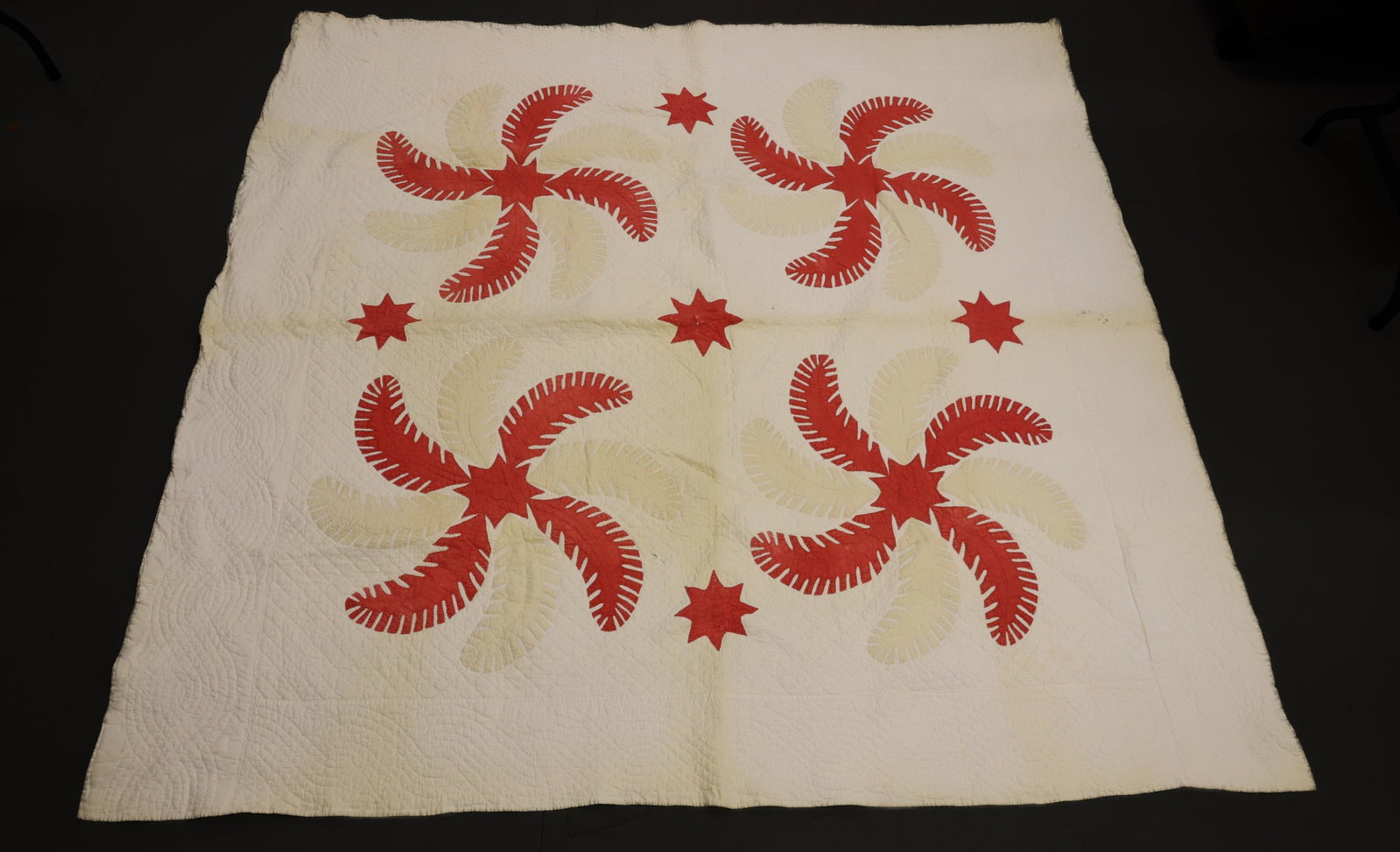 ANTIQUE HAND STITCHED FEATHER PATTERN QUILT (1 of 8)