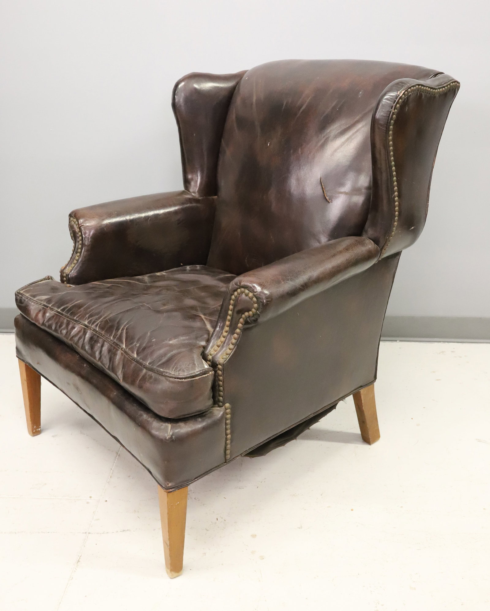 VINTAGE LEATHER WINGBACK CHAIR (1 of 8)