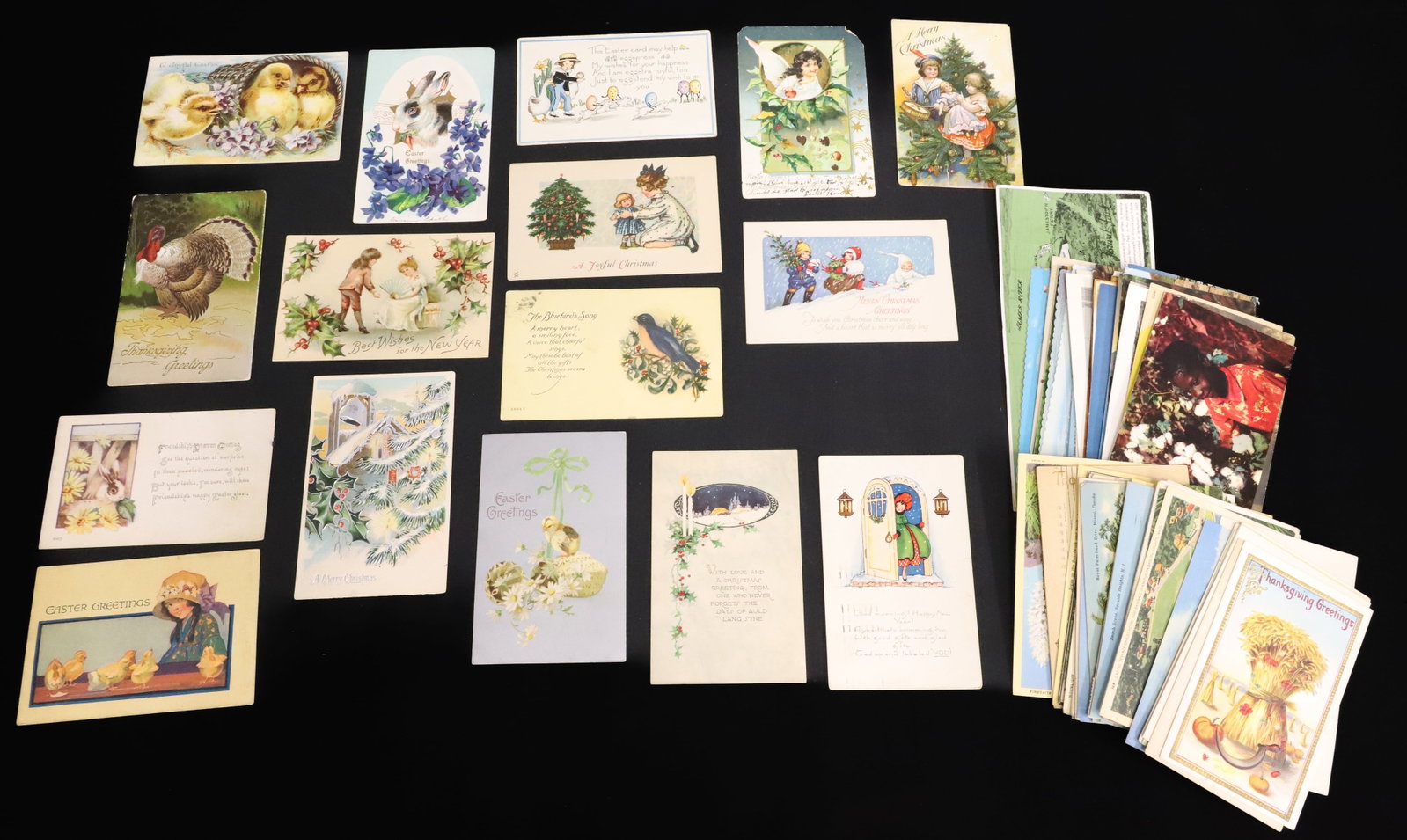 LOT OF (80+) VINTAGE POSTCARDS: HOLIDAY, SOUVENIR, RPPC AND MORE. PLEASE READ CAREFULLY - ITEMS MUST BE PAID FOR THROUGH LIVE AUCTIONEERS OR WITH CASH OR CHECK IN PERSON - Terms for Purchasing and Shipping of Auction Items. Please