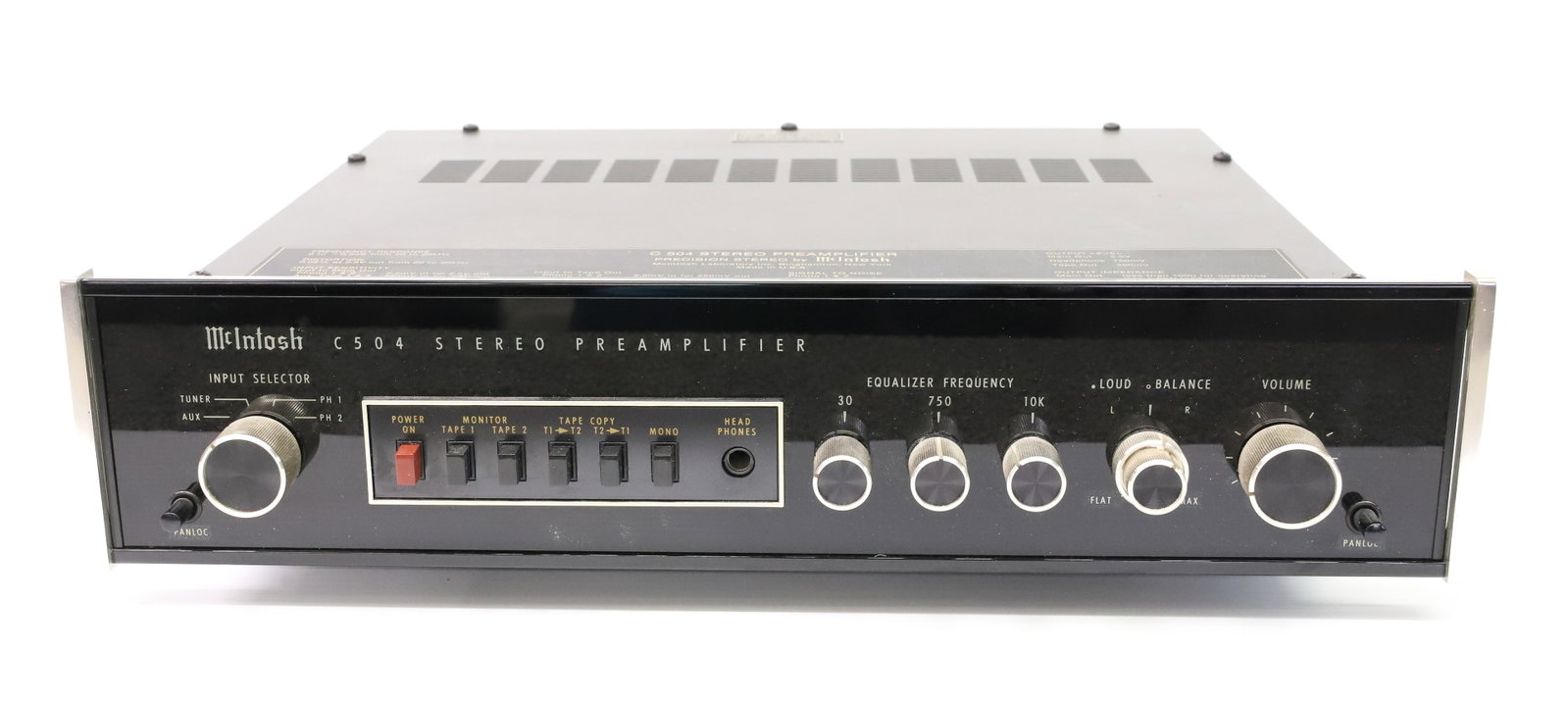 MCINTOSH STEREO PREAMP: MCINTOSH STEREO PREAMPLIFIER MOD. C504, SER.NO. CN1640 PLEASE READ CAREFULLY - ITEMS MUST BE PAID FOR THROUGH LIVE AUCTIONEERS OR WITH CASH OR CHECK IN PERSON - Terms for Purchasing and Shipping of Au