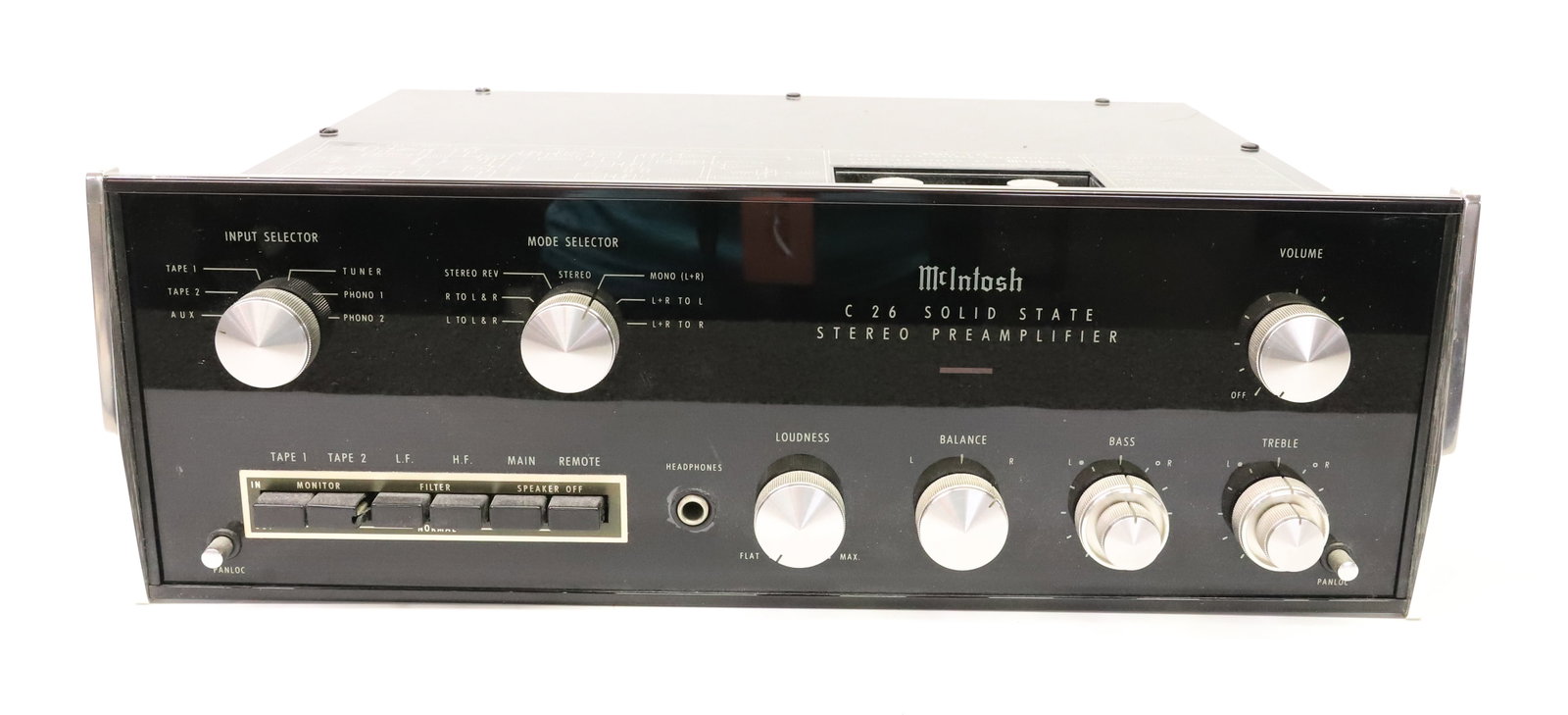 MCINTOSH PRE AMP: MCINTOSH SOLID STATE PREAMPLIFIER MOD. C 26 SER. NO. 33P14 PLEASE READ CAREFULLY - ITEMS MUST BE PAID FOR THROUGH LIVE AUCTIONEERS OR WITH CASH OR CHECK IN PERSON - Terms for Purchasing and Shipping o