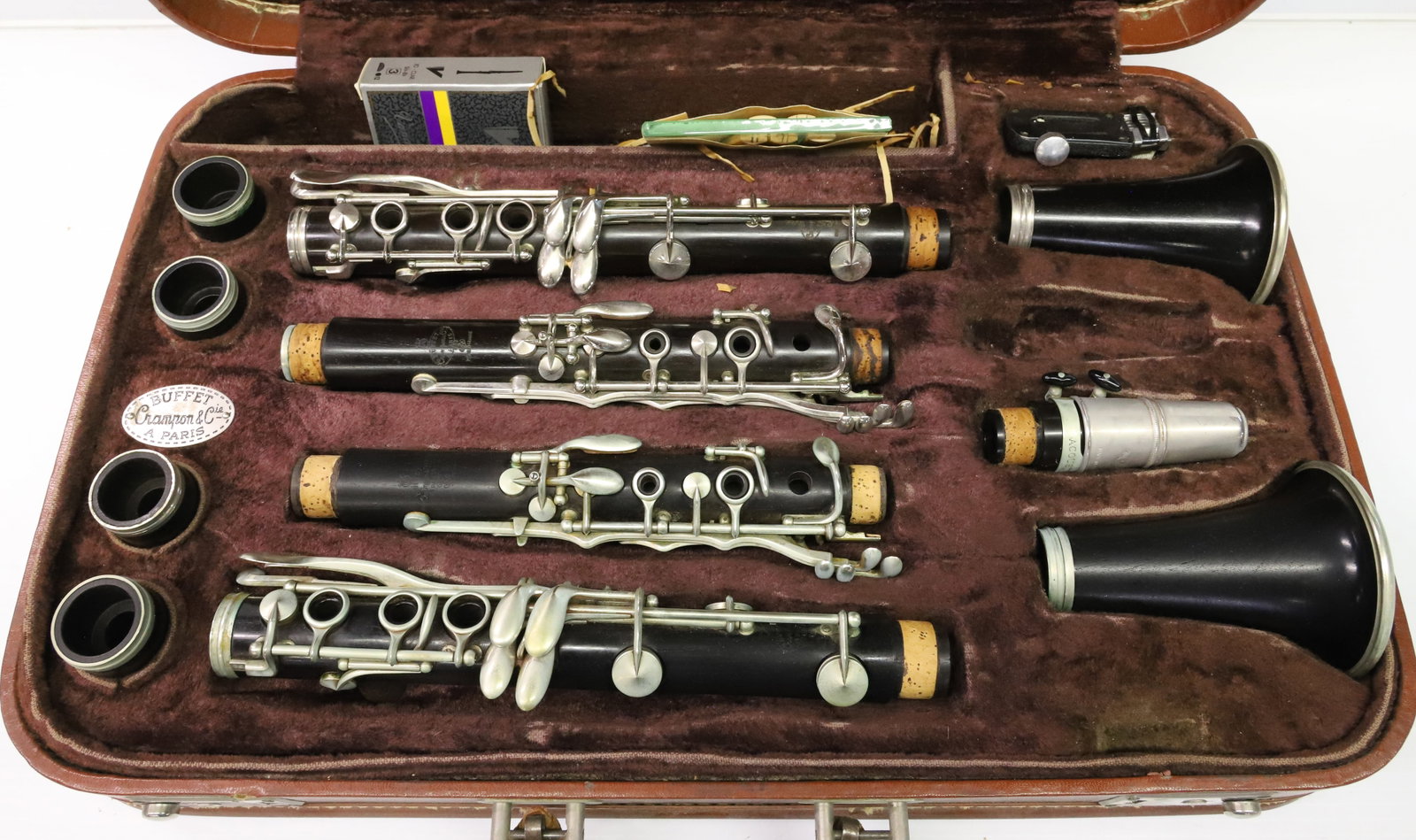 BUFFET AND CRAMPON & CIE CLARINETS: (2) CLARINETS IN A FITTED CASE PLEASE READ CAREFULLY - ITEMS MUST BE PAID FOR THROUGH LIVE AUCTIONEERS OR WITH CASH OR CHECK IN PERSON - Terms for Purchasing and Shipping of Auction Items. Please