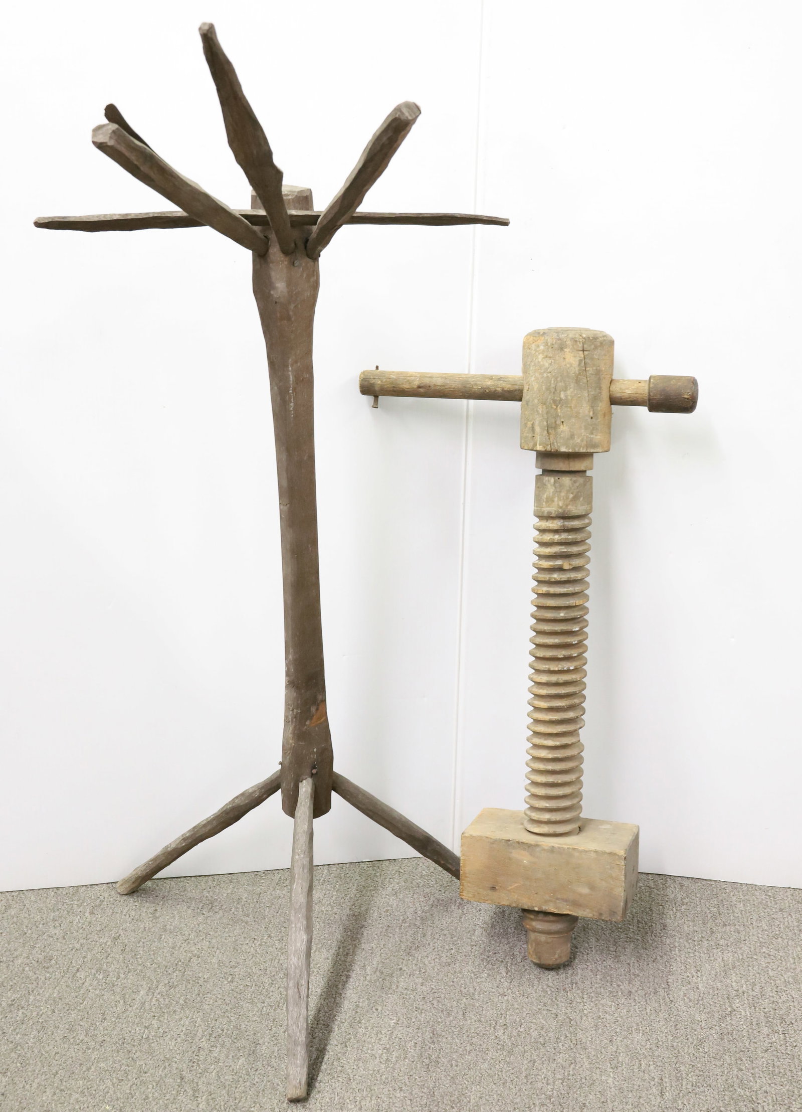 PRIMITIVE MUSIC STAND AND WOODEN SCREW (1 of 2)