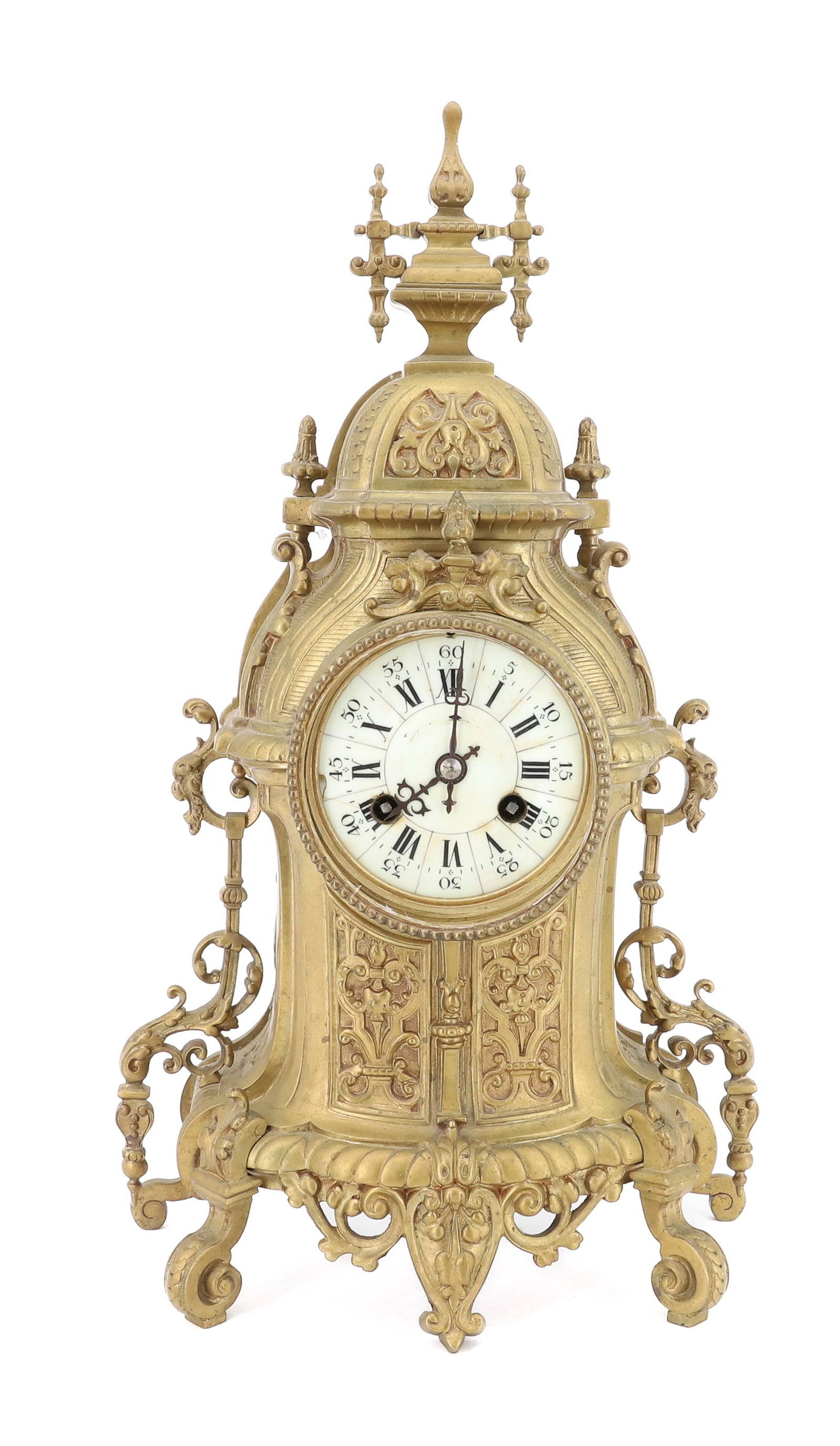 ORNATE BRASS MANTLE CLOCK (1 of 4)