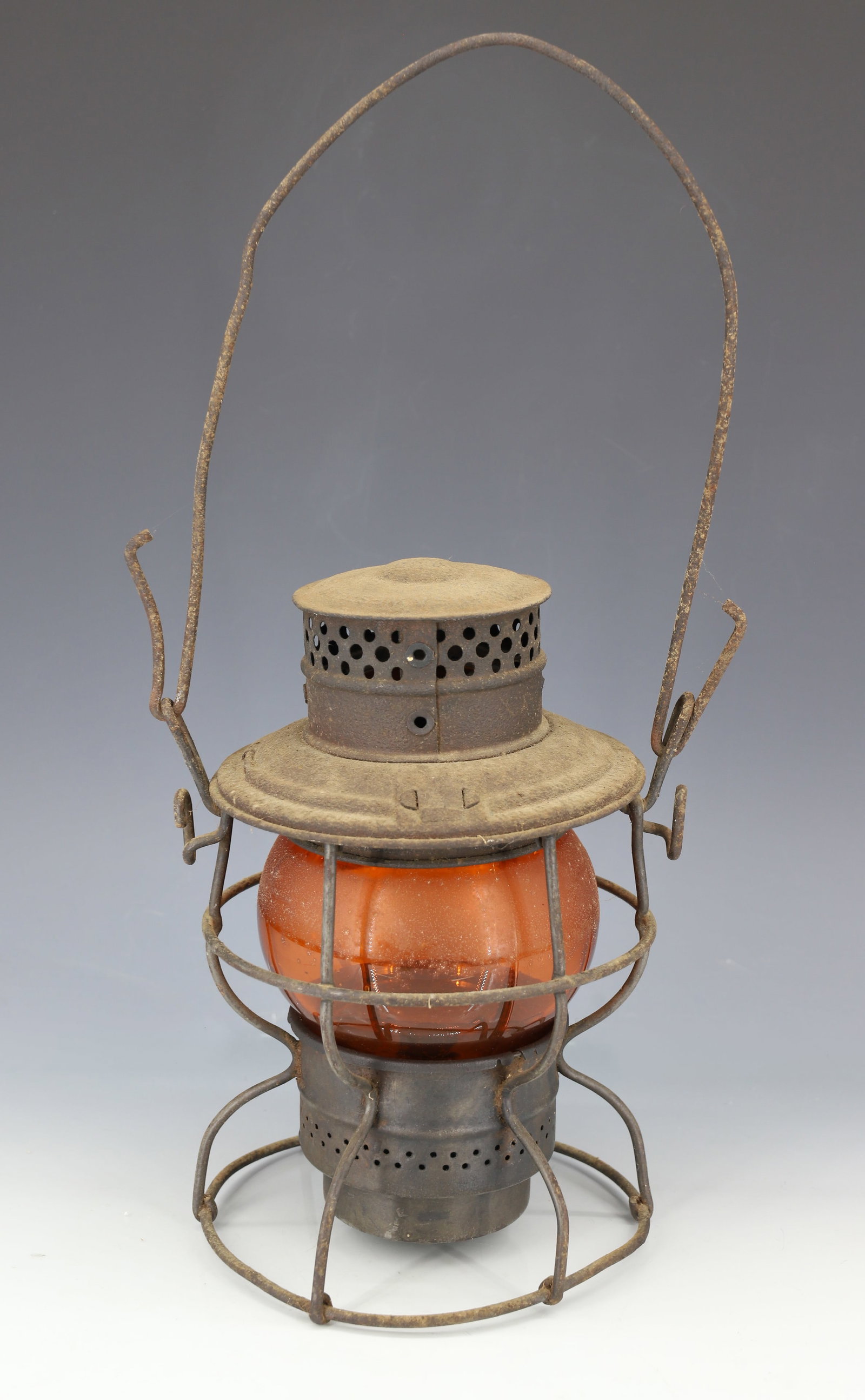 ADLAKE RAILROAD LANTERN: AMBER/YELLOW GLOBE MRKD. ADLAKE KERO. 9" H.