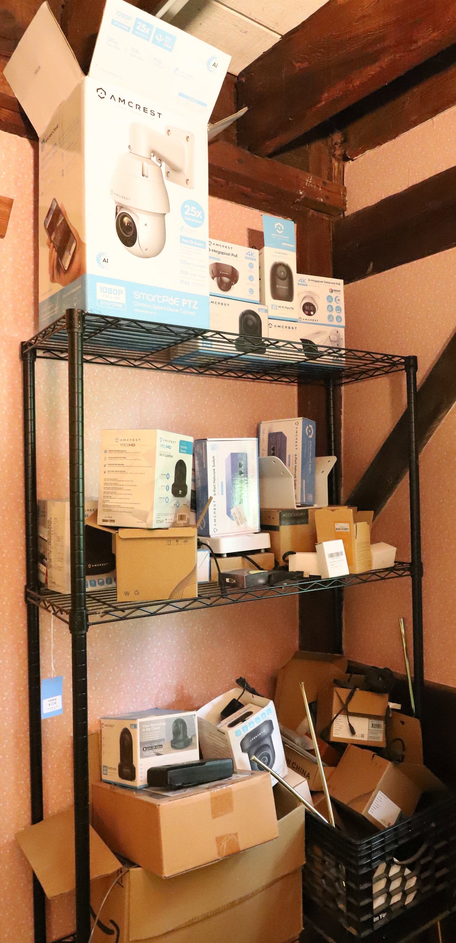 LG, LOT OF AMCREST CAMERAS AND RELATED ITEMS: LARGE AND SMALL CAMERAS, NETWORK 6 & 8 PORT SWITCHES AND MORE PLEASE READ CAREFULLY. THIS IS AN ONLINE ONLY AUCTION. PICK-UP WILL TAKE PLACE AT THE LOCATION OF THE AUCTION AT 1570 HARBOURTON ROCKTOWN 