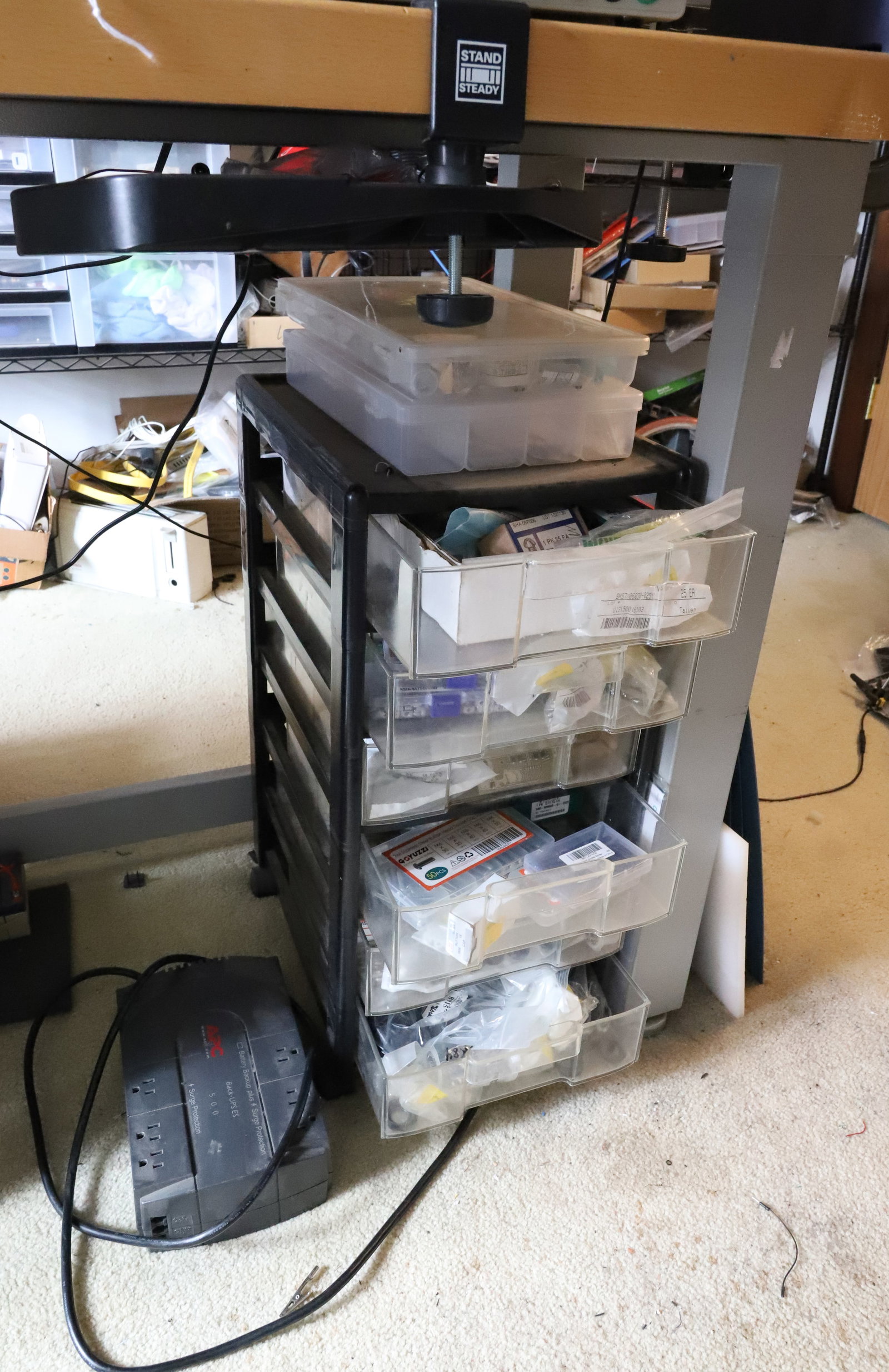 STORAGE CONTAINER WITH CONTENTS AND APC SURGE PROTECTOR: NEW SCREWS, NUTS, AND OTHER REPAIR ITEMS PLEASE READ CAREFULLY. THIS IS AN ONLINE ONLY AUCTION. PICK-UP WILL TAKE PLACE AT THE LOCATION OF THE AUCTION AT 1570 HARBOURTON ROCKTOWN RD, LAMBERTVILLE,