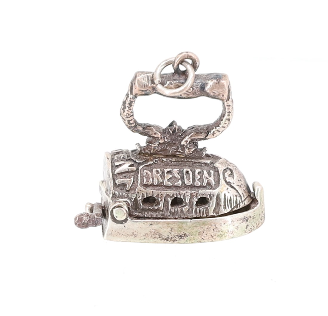 STERLING SILVER IRON CHARM: MAX.ELB DRESDEN PATENT. PLEASE READ CAREFULLY - ITEMS MUST BE PAID FOR THROUGH LIVE AUCTIONEERS OR WITH CASH OR CHECK IN PERSON - Terms for Purchasing and Shipping of Auction Items. Please read carefu