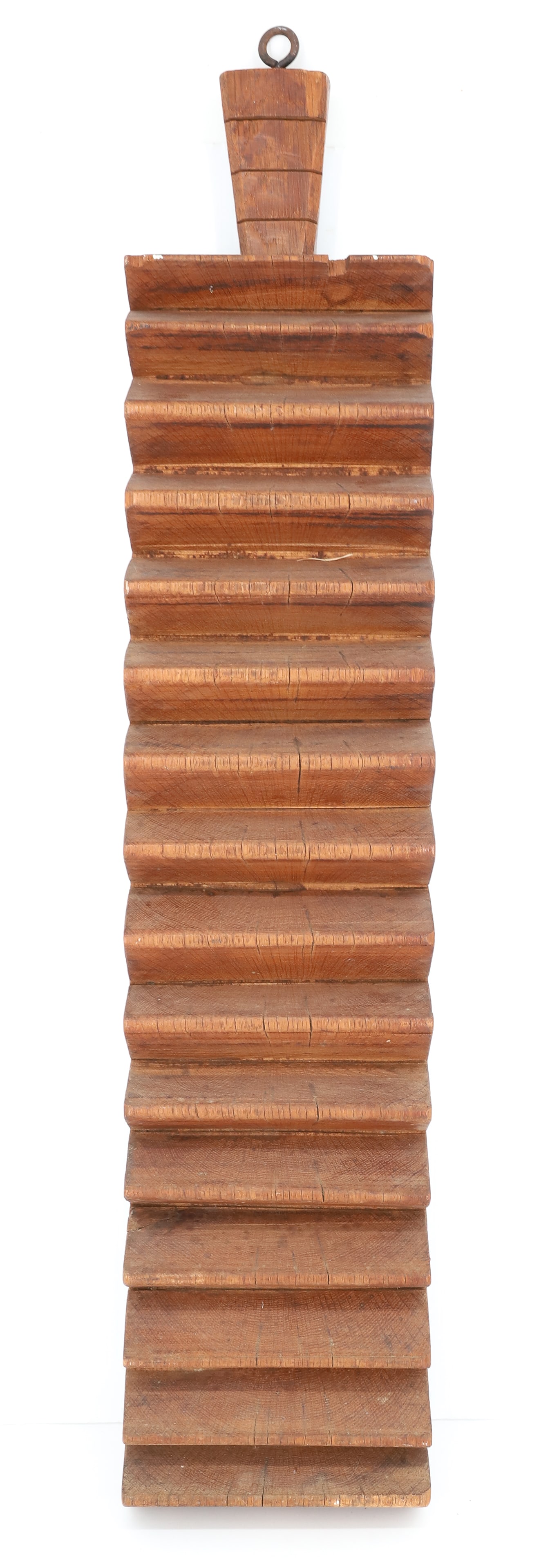 LARGE WOODEN WASHBOARD: SAWTOOTH WASHBOARD WITH HANDLE AT TOP. 30" X 6 1/4". PLEASE READ CAREFULLY - ITEMS MUST BE PAID FOR THROUGH LIVE AUCTIONEERS OR WITH CASH OR CHECK IN PERSON - Terms for Purchasing and Shipping of