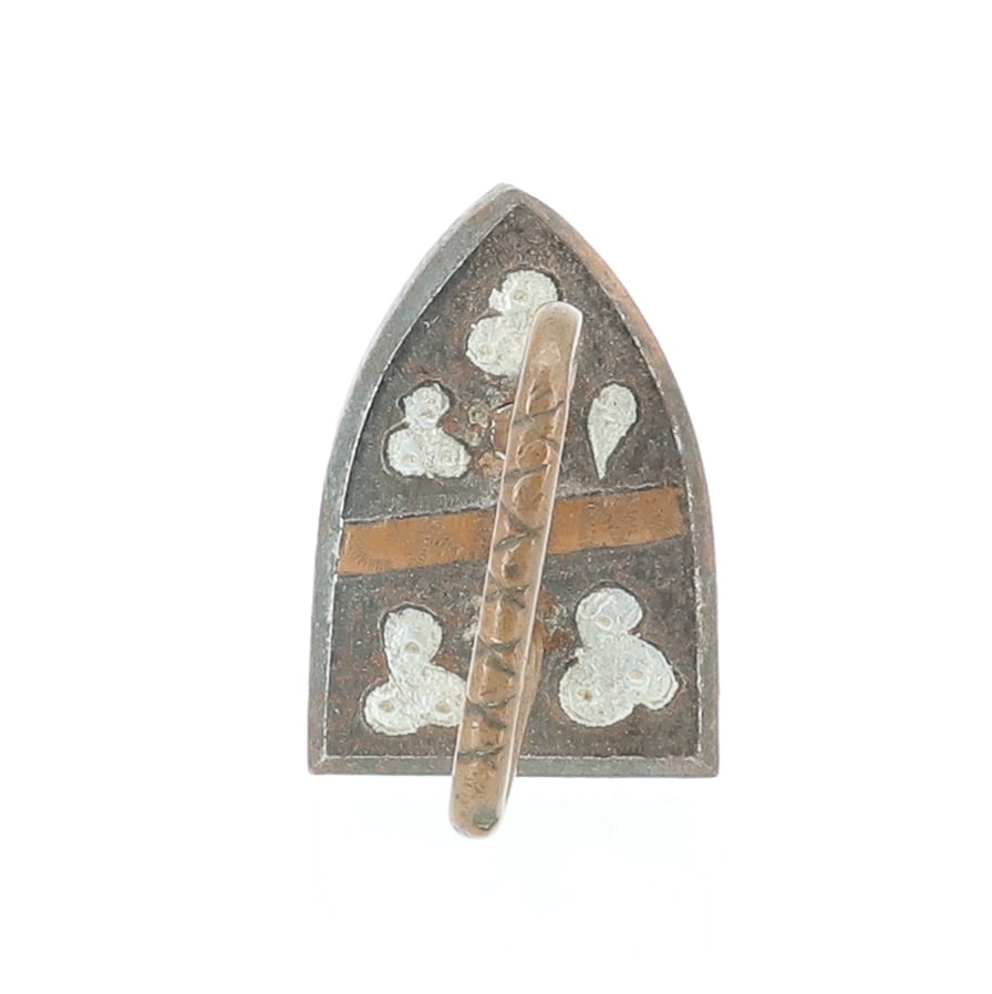 MINIATURE DECORATED AMAZOC IRON: SILVER AND COPPER INLAY. 1 3/8" L. PLEASE READ CAREFULLY - ITEMS MUST BE PAID FOR THROUGH LIVE AUCTIONEERS OR WITH CASH OR CHECK IN PERSON - Terms for Purchasing and Shipping of Auction Items. Please
