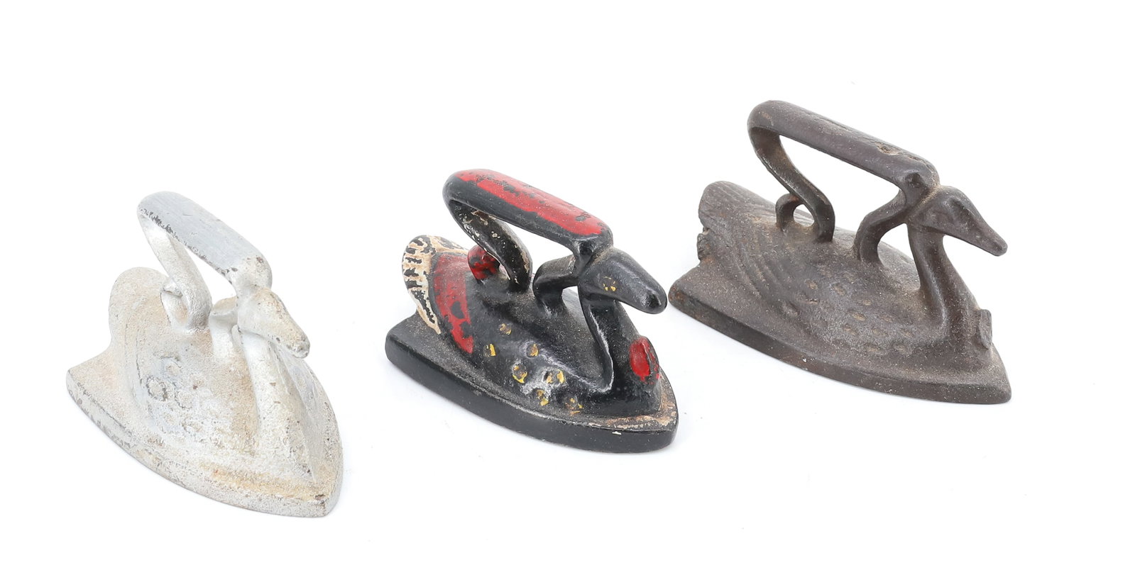 (3) PAINTED TOY SWAN IRONS (1 of 4)