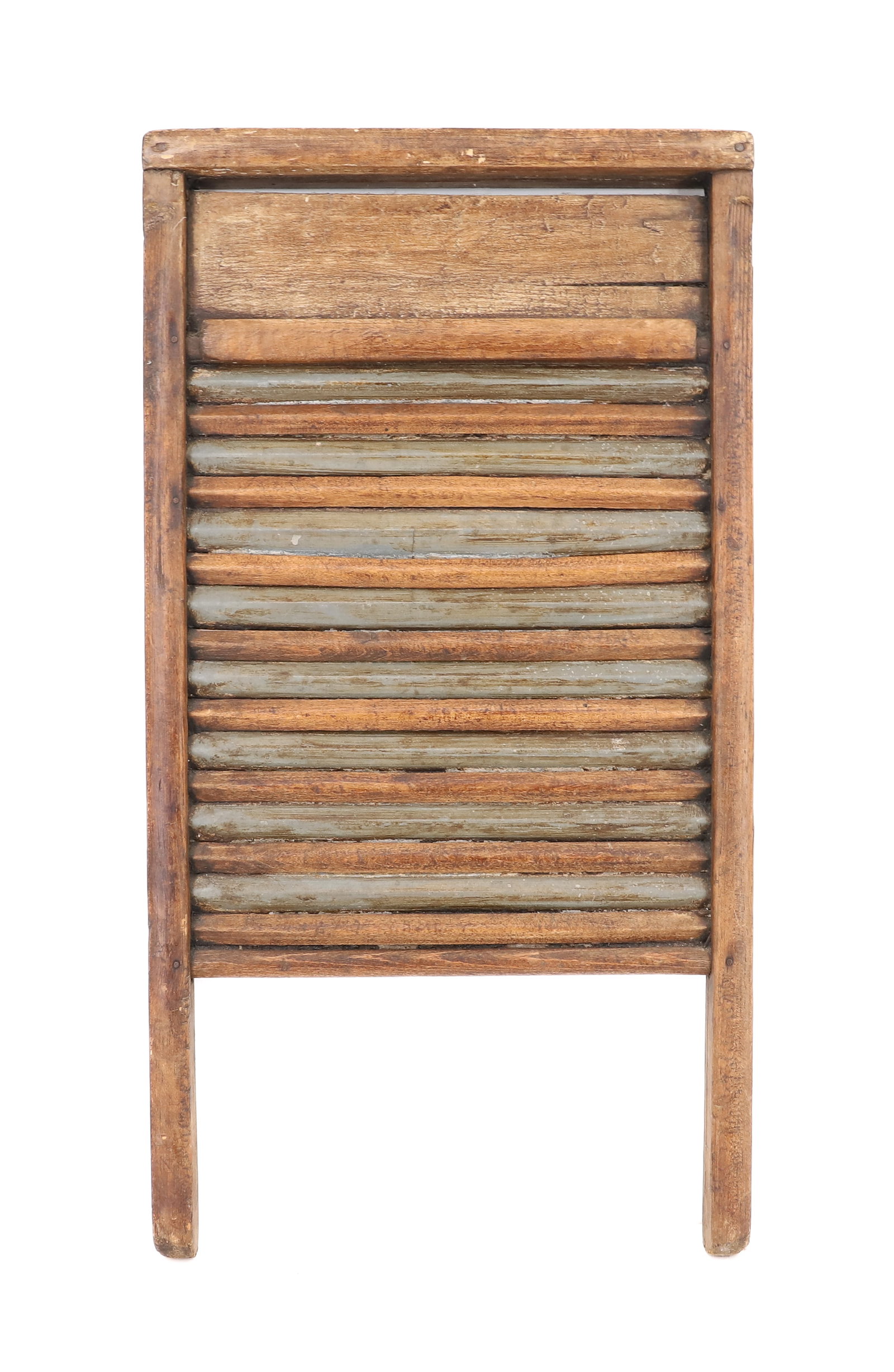 TIN AND WOOD WASHBOARD: ALTERNATING TIN AND WOOD SLATS, 23" X 12 1/2" PLEASE READ CAREFULLY - ITEMS MUST BE PAID FOR THROUGH LIVE AUCTIONEERS OR WITH CASH OR CHECK IN PERSON - Terms for Purchasing and Shipping of Auction