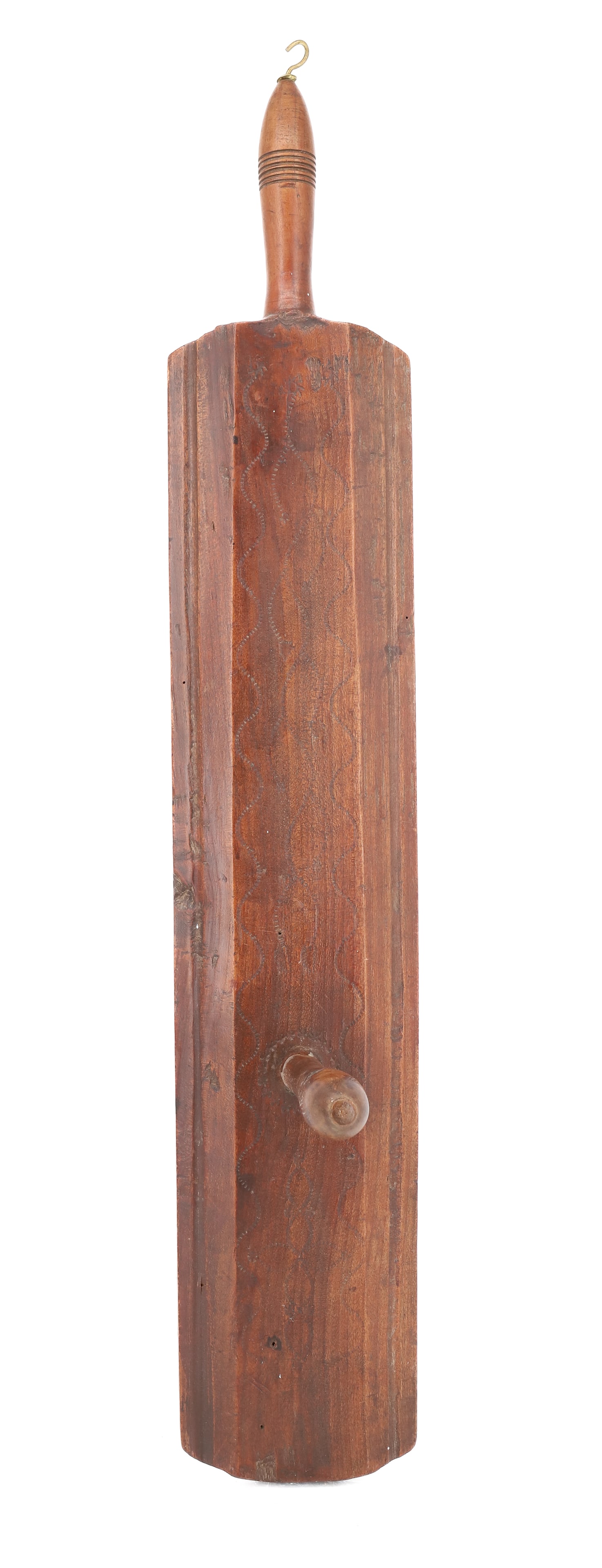 19TH C. CARVED EUROPEAN MANGLE BOARD: DOUBLE-HANDLE. CARVED LEAF / VINE DESIGN. APPLIED MIDDLE HANDLE. 27" L. PLEASE READ CAREFULLY - ITEMS MUST BE PAID FOR THROUGH LIVE AUCTIONEERS OR WITH CASH OR CHECK IN PERSON - Terms for Purchasing