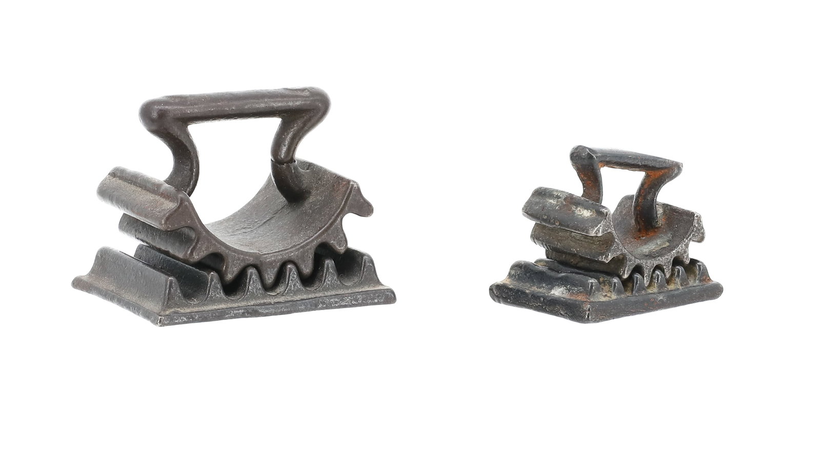 (2) MINIATURE ROCKER / FLUTER IRONS: 1 1/8" AND 1 1/2" LENGTHS. PLEASE READ CAREFULLY - ITEMS MUST BE PAID FOR THROUGH LIVE AUCTIONEERS OR WITH CASH OR CHECK IN PERSON - Terms for Purchasing and Shipping of Auction Items. Please read car