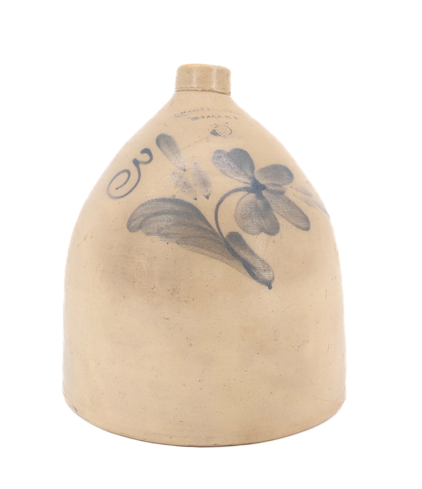 HAVANA, NEW YORK BLUE DECORATED STONEWARE JUG (1 of 6)