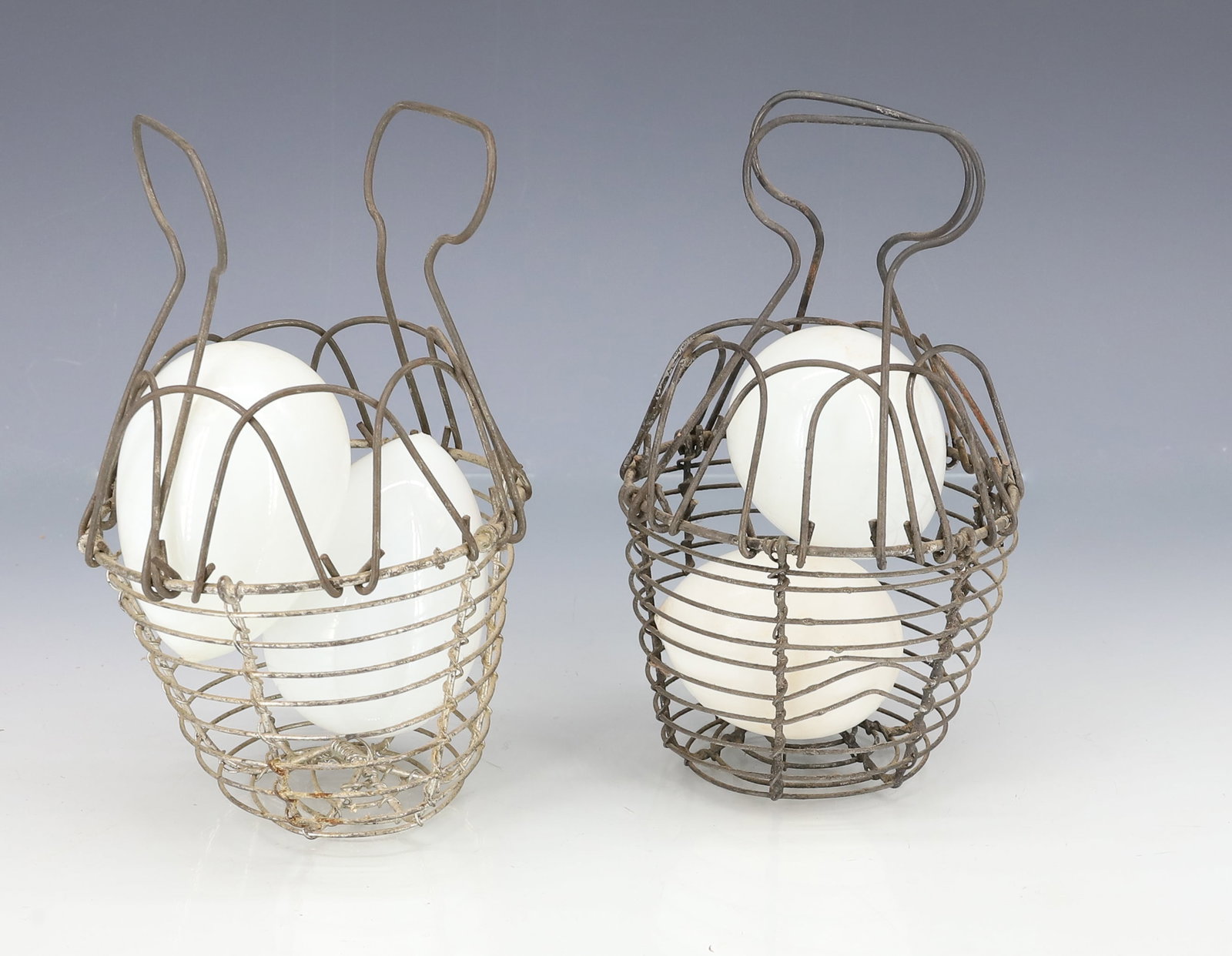 (2) WIRE EGG BASKETS WITH GLASS EGGS (1 of 3)