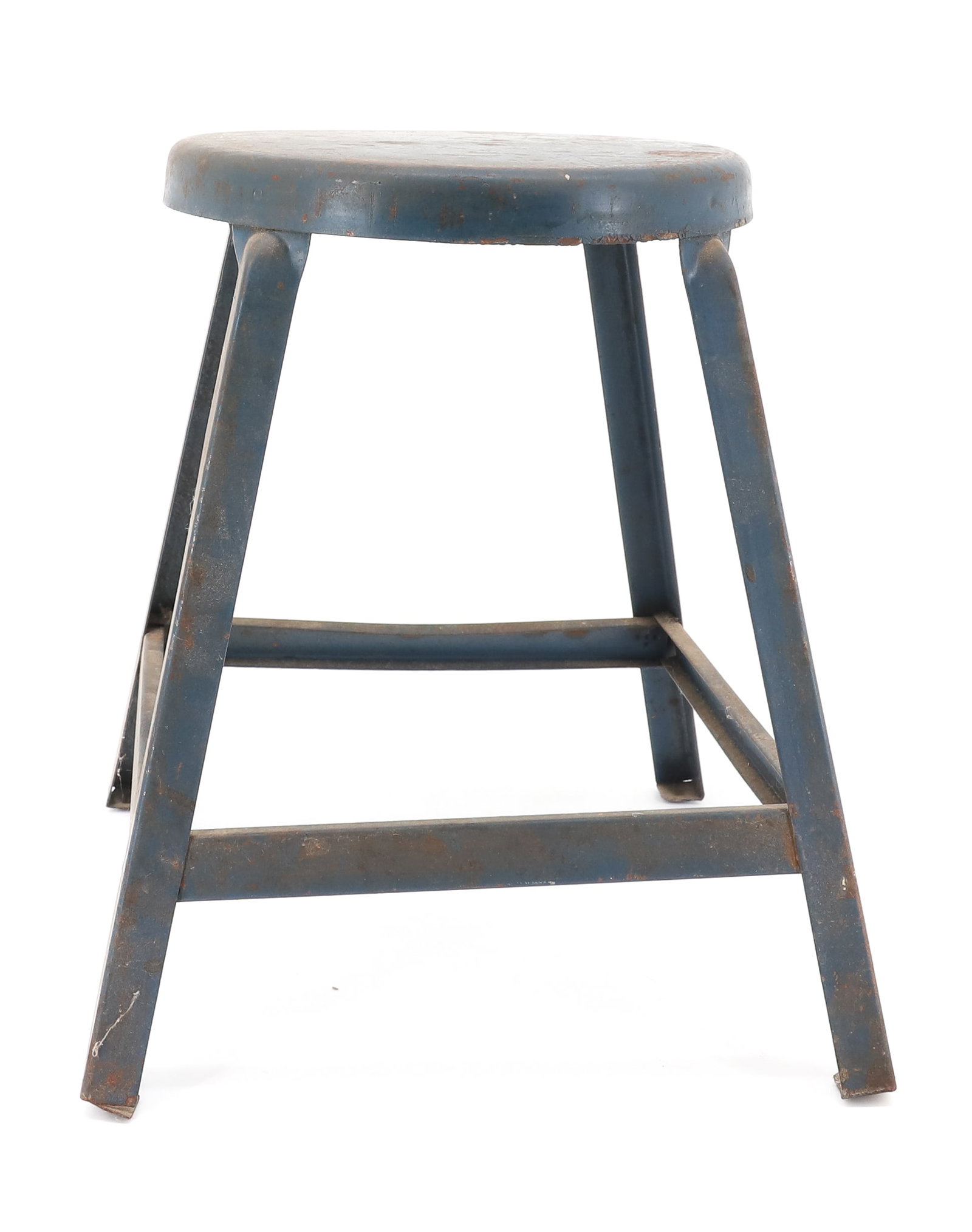 MINIATURE BLUE PAINTED STOOL: ROUND SPLAYED LEG STOOL, BLUE PAINTED METAL - 7 3/4" X 5 1/4" PLEASE READ CAREFULLY - ITEMS MUST BE PAID FOR THROUGH LIVE AUCTIONEERS OR WITH CASH OR CHECK IN PERSON - Terms for Purchasing and Shippin