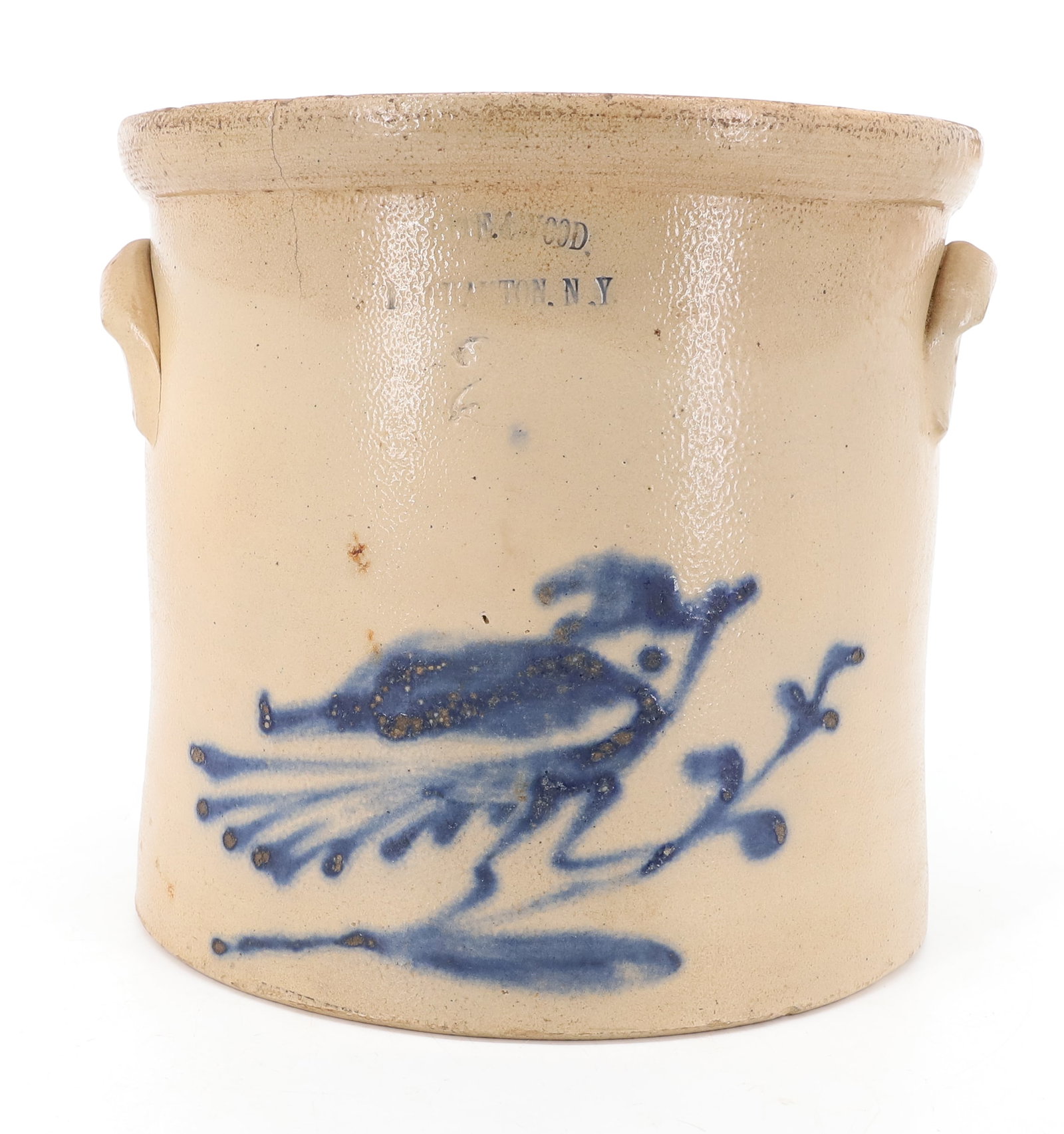 TWO-GALLON BLUE DECORATED BIRD CROCK (1 of 7)