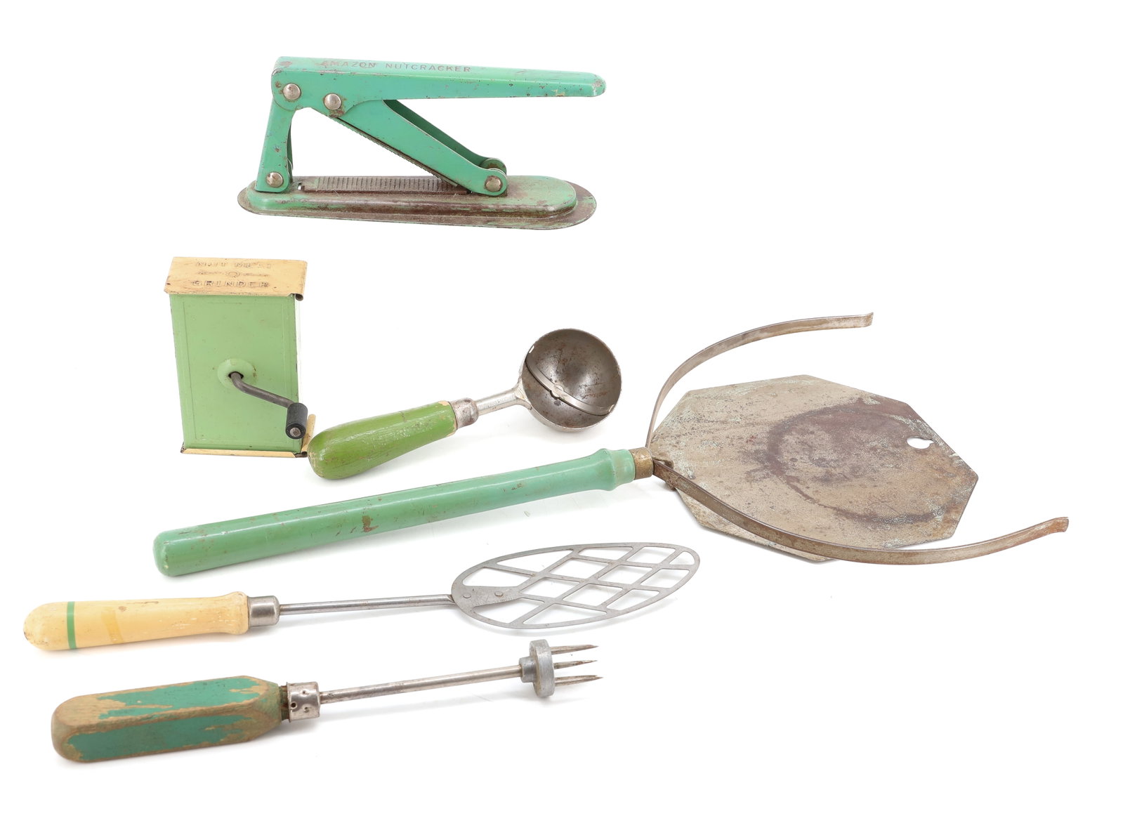 LOT OF VINTAGE GREEN HANDLED KITCHEN UTENSILS (1 of 5)