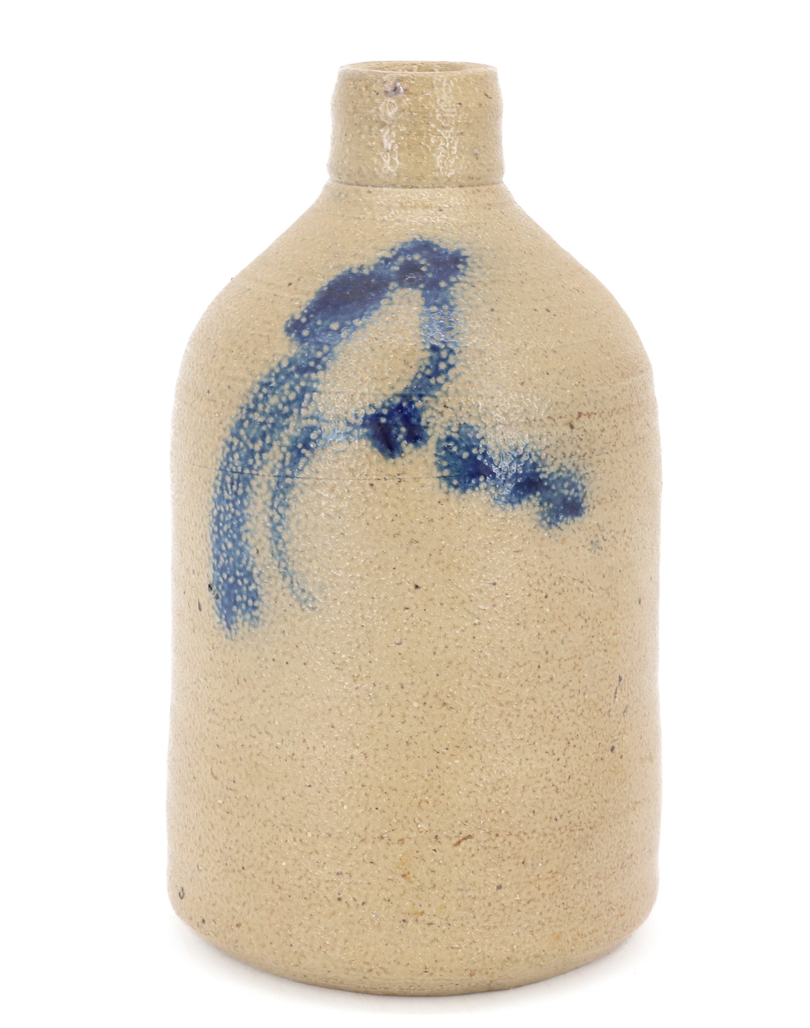 BLUE DECORATED STONEWARE JUG: BLUE BIRD ON 8" H JUG - MARKED; JB ON BOTTOM PLEASE READ CAREFULLY - ITEMS MUST BE PAID FOR THROUGH LIVE AUCTIONEERS OR WITH CASH OR CHECK IN PERSON - Terms for Purchasing and Shipping of Auction