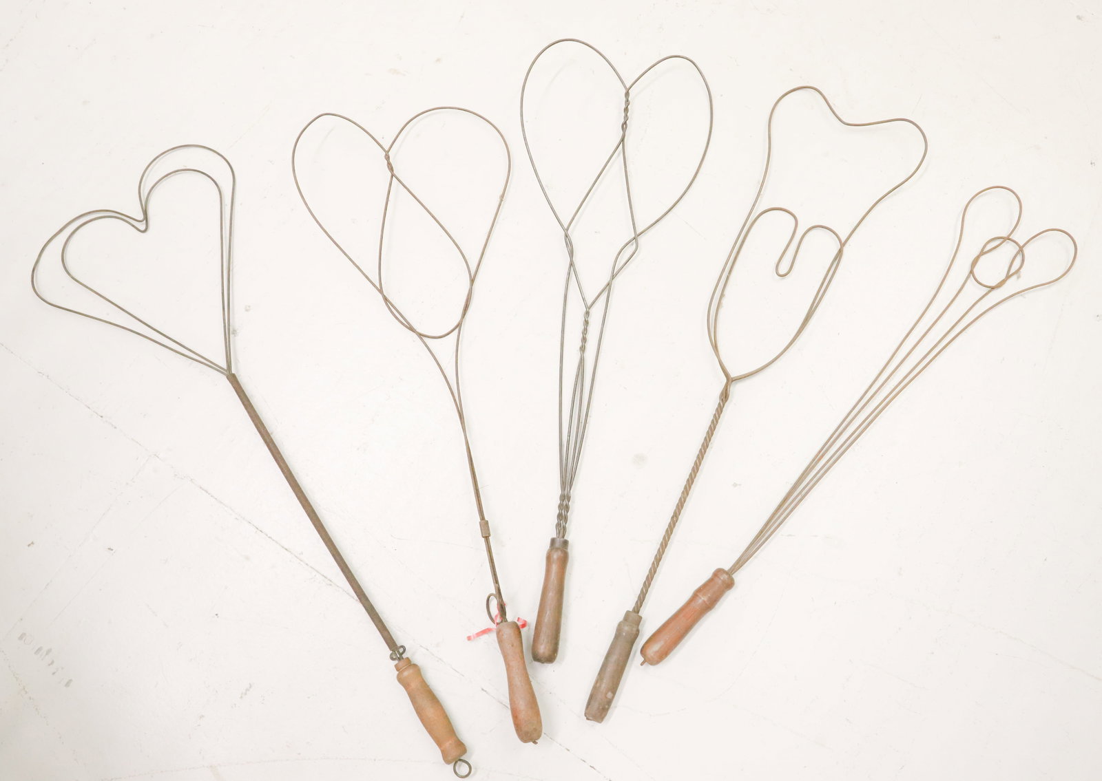 LOT OF (5) ANTIQUE CARPET BEATERS: UNUSUAL FORMS WITH WOODEN HAND GRIPS - LONGEST 35" PLEASE READ CAREFULLY - ITEMS MUST BE PAID FOR THROUGH LIVE AUCTIONEERS OR WITH CASH OR CHECK IN PERSON - Terms for Purchasing and Shipping of Auctio