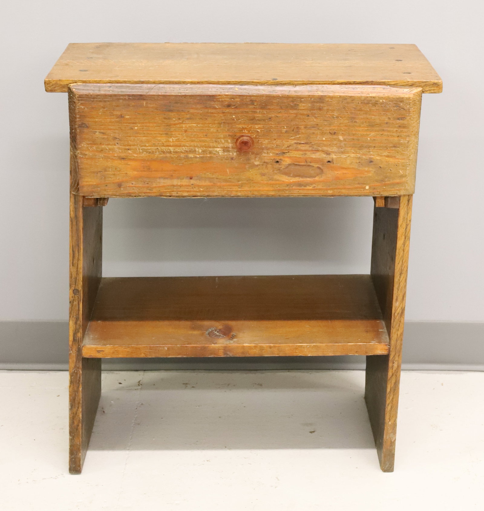 OAK ONE DRAWER STAND: ONE DRAWER OVER SINGLE SHELF, 24" X 22" X 12" PLEASE READ CAREFULLY - ITEMS MUST BE PAID FOR THROUGH LIVE AUCTIONEERS OR WITH CASH OR CHECK IN PERSON - Terms for Purchasing and Shipping of Auction Ite