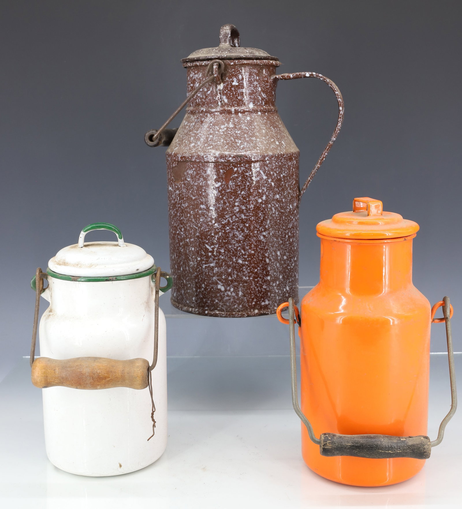 LOT OF AGATE MILK CANS (1 of 3)