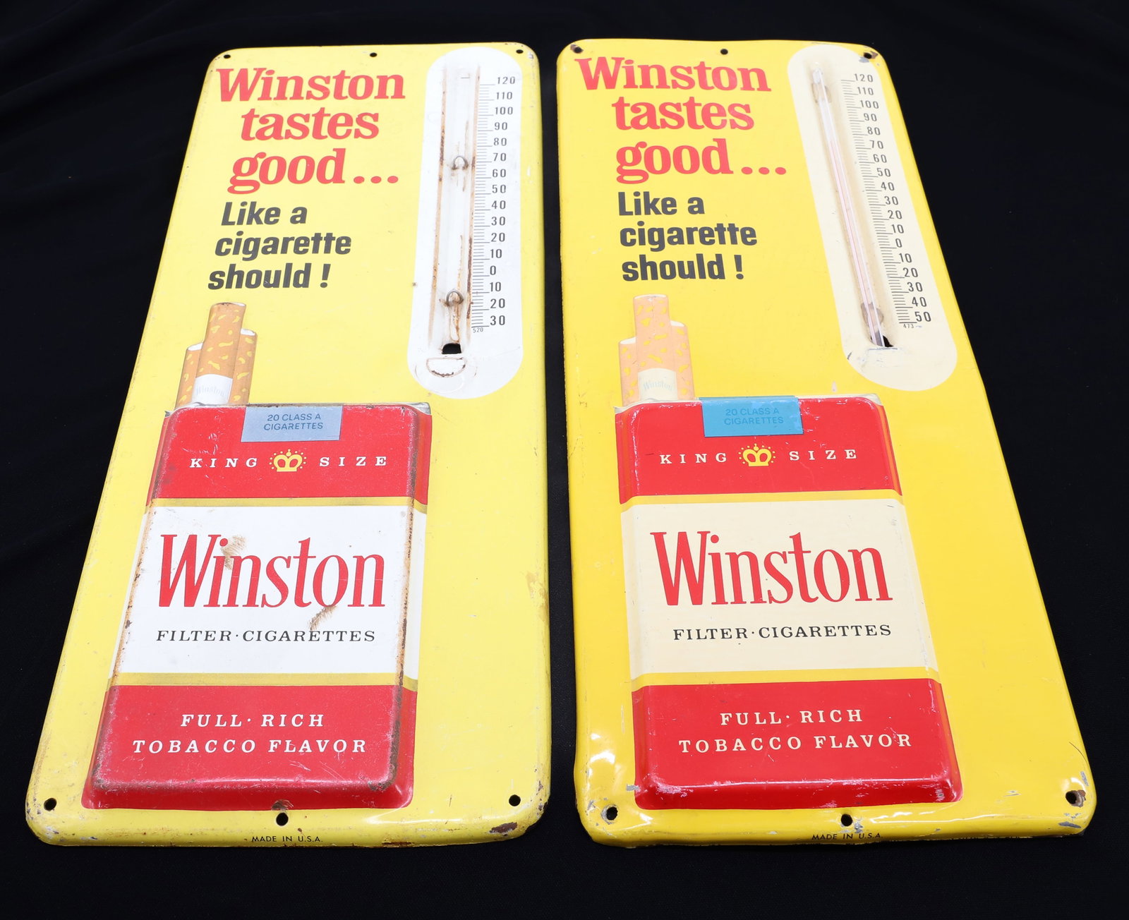 (2) "WINSTON" TIN LITHO THERMOMETERS (1 of 4)