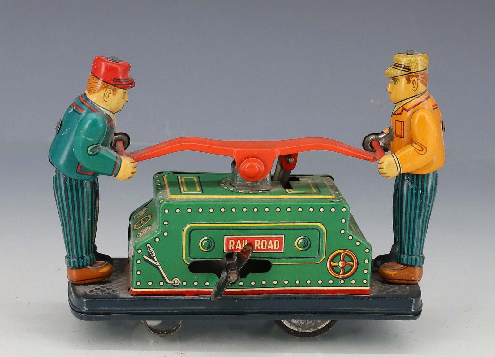 TIN LITHO "RAILROAD HAND CAR" WINDUP TOY (1 of 5)