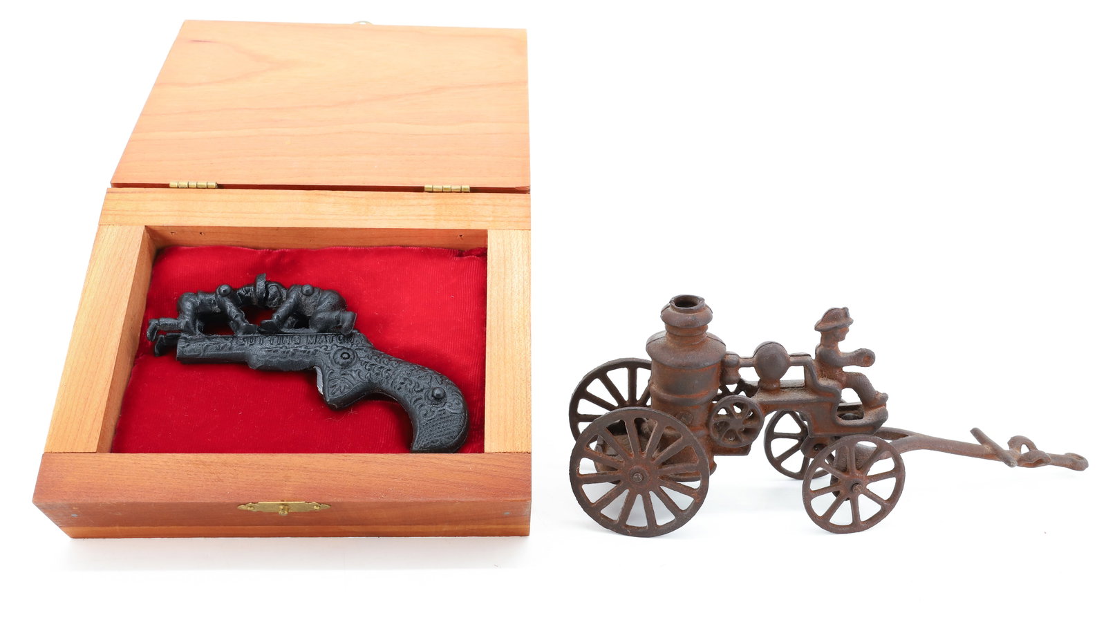 CAST IRON FIRE PUMPER AND CAP GUN (1 of 5)