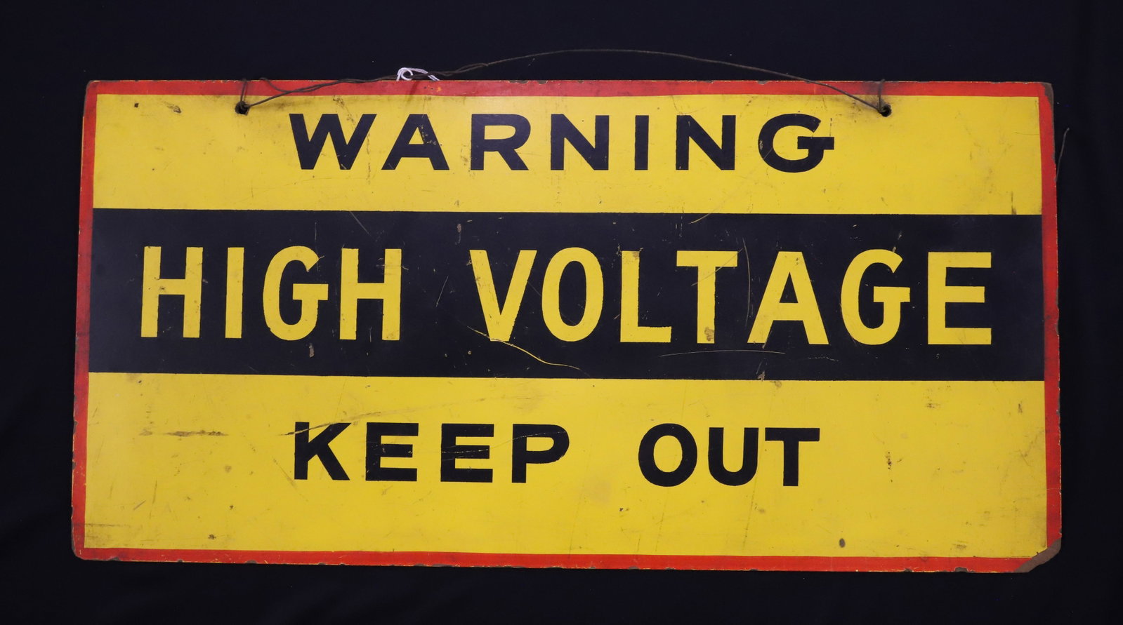 "WARNING HIGH VOLTAGE" SIGN: PAINTED ON MASONITE. "KEEP OUT". 12" X 24". PLEASE READ CAREFULLY - ITEMS MUST BE PAID FOR THROUGH LIVE AUCTIONEERS OR WITH CASH OR CHECK IN PERSON - Terms for Purchasing and Shipping of Auction Items