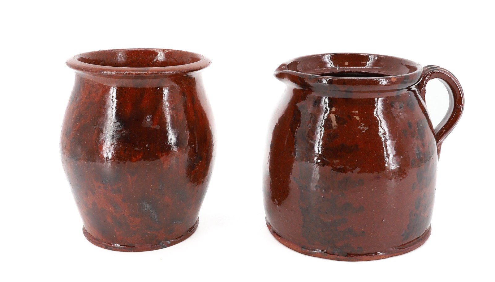 REDWARE POTTERY CROCK AND BATTER PITCHER (1 of 6)