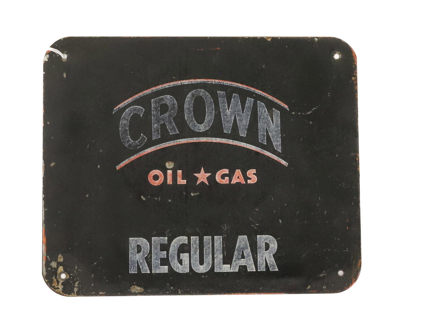 "CROWN OIL GAS" PUMP SIGN: PAINTED METAL. 9" X 11". PLEASE READ CAREFULLY - ITEMS MUST BE PAID FOR THROUGH LIVE AUCTIONEERS OR WITH CASH OR CHECK IN PERSON - Terms for Purchasing and Shipping of Auction Items. Please read caref