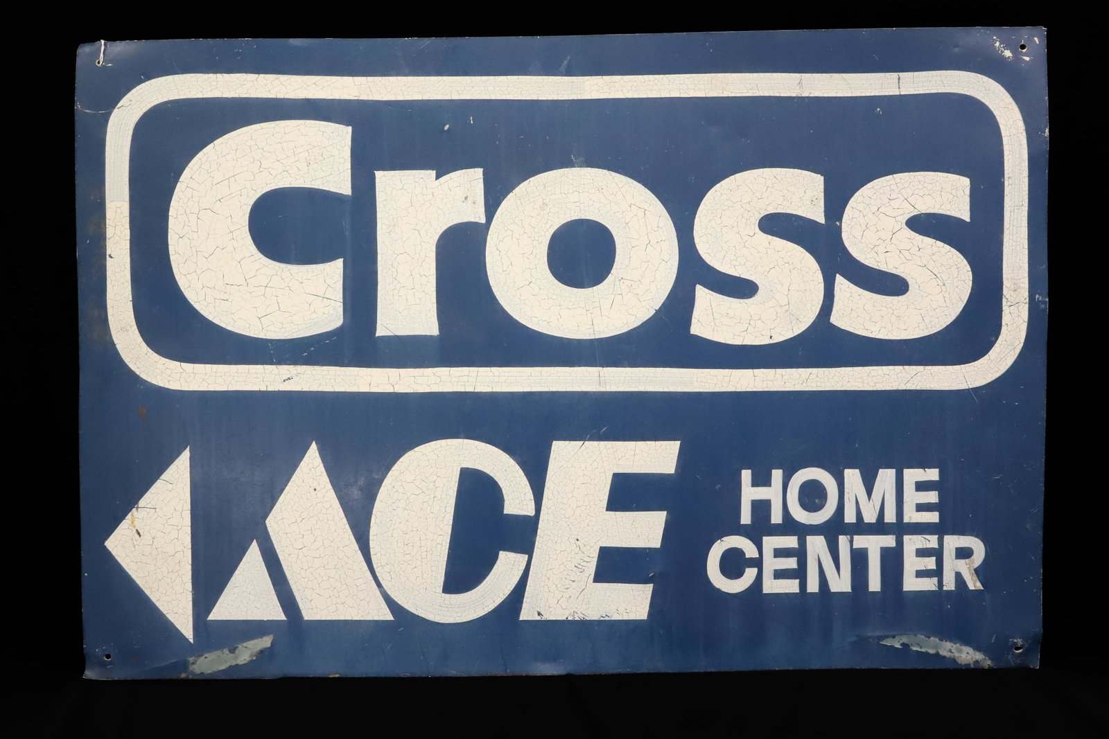 "CROSS ACE HOME CENTER" ADVERTISING SIGN: PAINTED DOUBLE-SIDED SIGN. 24" X 36". PLEASE READ CAREFULLY - ITEMS MUST BE PAID FOR THROUGH LIVE AUCTIONEERS OR WITH CASH OR CHECK IN PERSON - Terms for Purchasing and Shipping of Auction Items. Plea