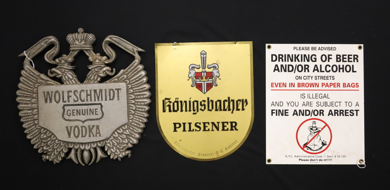 LOT OF (3) BEER / ALCOHOL SIGNS: INCLUDING; BASKETBALL FORM MARKED; EMPIRE STATE BLD, NY 2 3/4" D - PIG MAKED; 1000 ON SIDE - NATIVE AMERICAN CHIEF MARKED; AUSTRIA PLEASE READ CAREFULLY - ITEMS MUST BE PAID FOR THROUGH LIVE AUCTIONEE