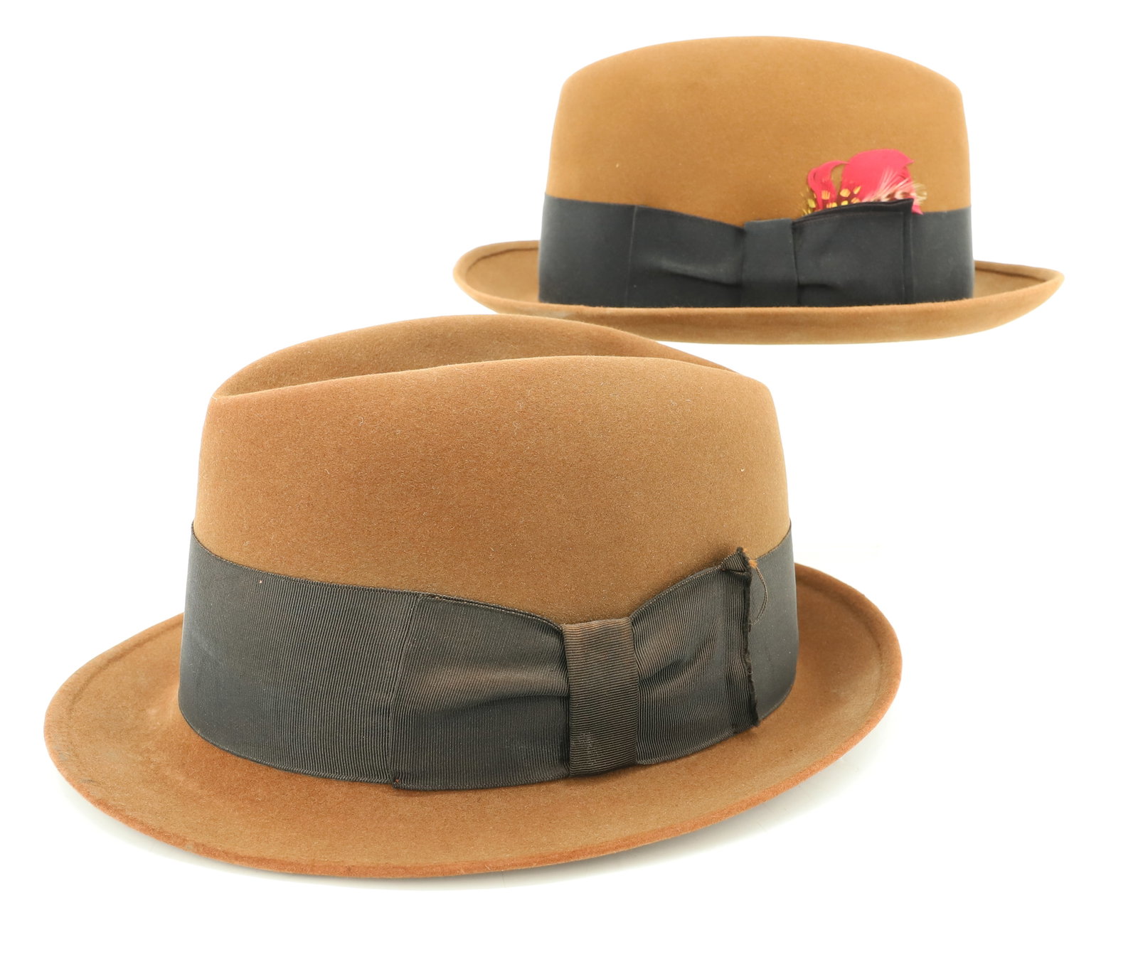 (2) CAMEL FUR FELT FEDORA HATS: BROOKS BROTHERS AND CAVANAGH SIZE 7 1/4" PLEASE READ CAREFULLY - ITEMS MUST BE PAID FOR THROUGH LIVE AUCTIONEERS OR WITH CASH OR CHECK IN PERSON - Terms for Purchasing and Shipping of Auction Items.