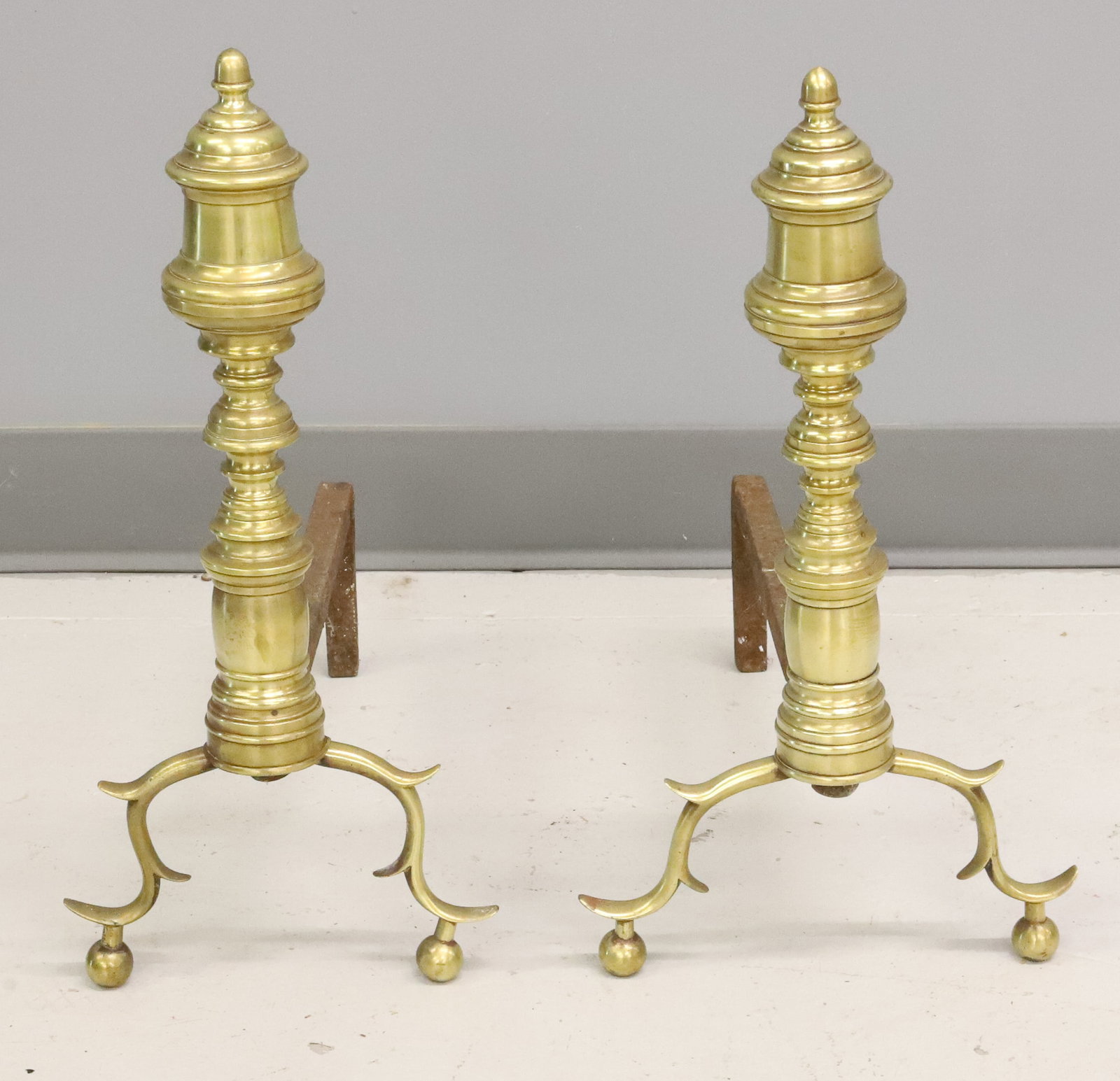 PAIR OF BRASS CHIPPENDALE-STYLE ANDIRONS (1 of 3)