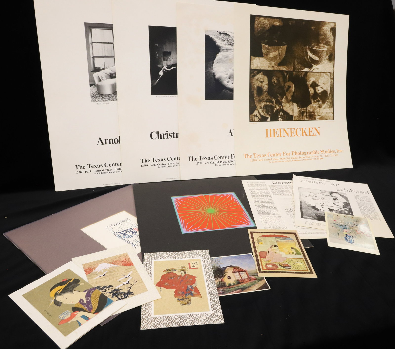(8) MODERNIST ART,POSTERS: TWO MATTED PRINTS (5) POSTERS "THE TEXAS CENTER FOR PHOTOGRAPHIC STUDIES) 1976 PLUS POSTCARDS, ARTICLE ON DOROTHY STRAUSER ETC 20" X 16" PLEASE READ CAREFULLY - ITEMS MUST BE PAID FOR THROUGH LIVE