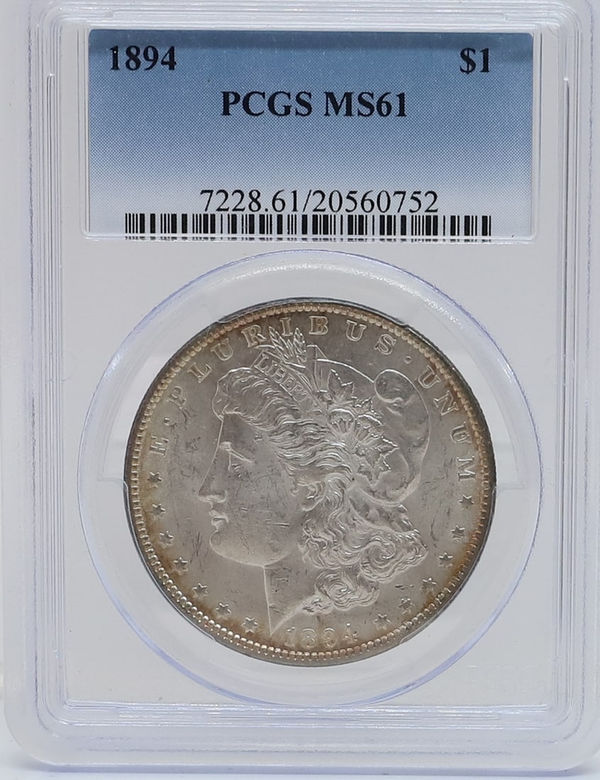 1894 MORGAN DOLLAR: PCGS GRADED MS 61 PLEASE READ CAREFULLY - PREVIEW FOR THIS AUCTION WILL BE THE DAY OF THE SALE FROM 9:00 AM TILL 1:00 PM AT THE START OF THE AUCTION - SINCE THIS IS A COIN SALE PLEASE NOTE. ITEMS MUST