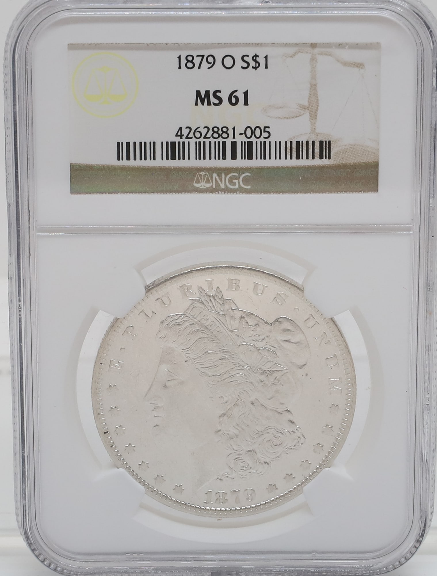 1879 O MORGAN DOLLAR: NGC GRADED MS 61 PLEASE READ CAREFULLY - PREVIEW FOR THIS AUCTION WILL BE THE DAY OF THE SALE FROM 9:00 AM TILL 1:00 PM AT THE START OF THE AUCTION - SINCE THIS IS A COIN SALE PLEASE NOTE. ITEMS MUST