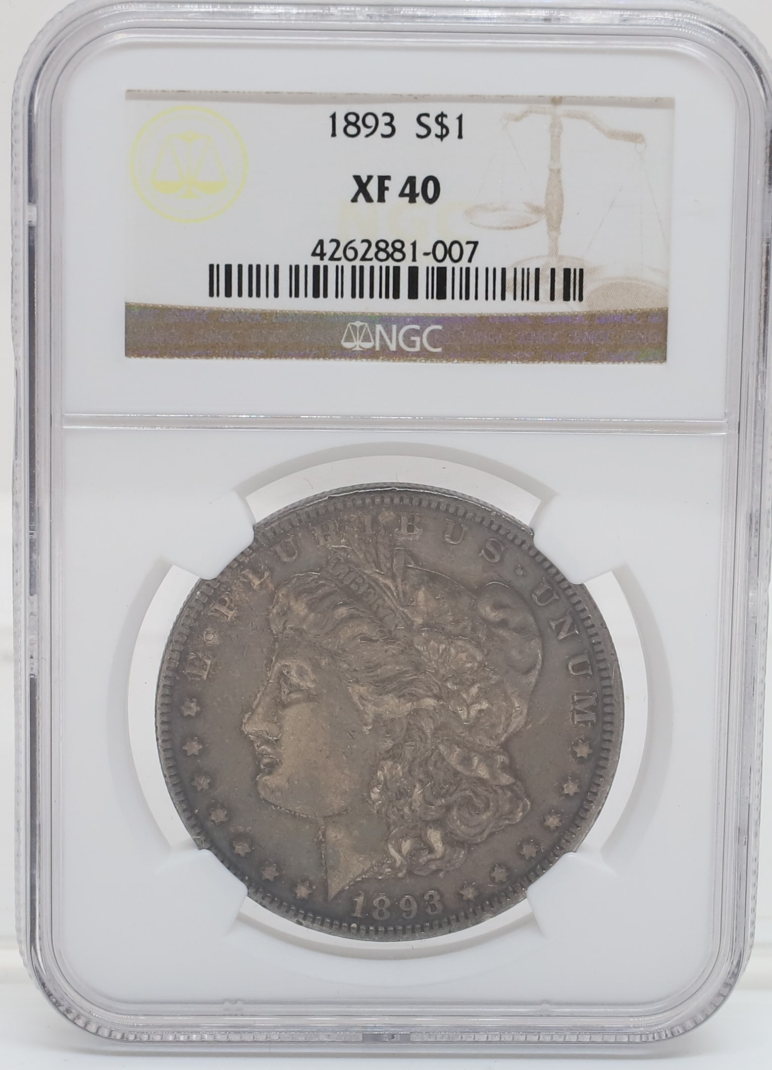 1893 MORGAN DOLLAR: NGC GRADED XF 40 PLEASE READ CAREFULLY - PREVIEW FOR THIS AUCTION WILL BE THE DAY OF THE SALE FROM 9:00 AM TILL 1:00 PM AT THE START OF THE AUCTION - SINCE THIS IS A COIN SALE PLEASE NOTE. ITEMS MUST