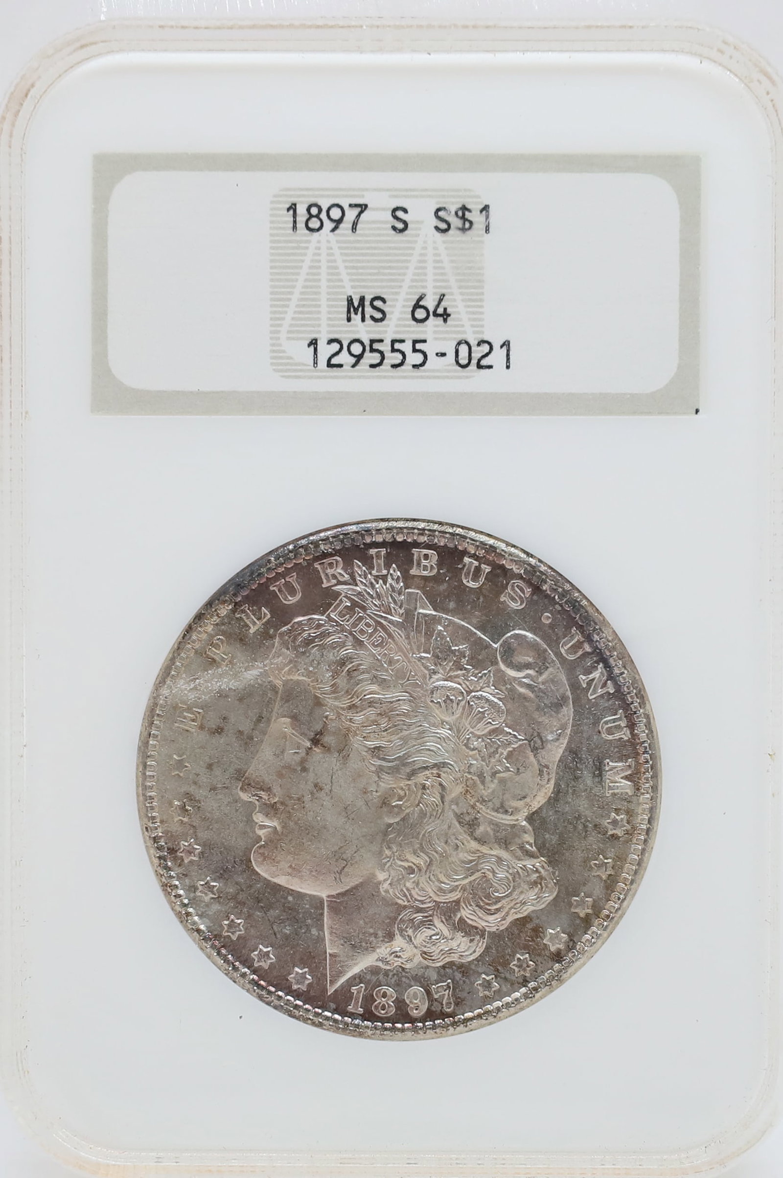 1897 S MORGAN DOLLAR: NGC GRADED MS 64 PLEASE READ CAREFULLY - PREVIEW FOR THIS AUCTION WILL BE THE DAY OF THE SALE FROM 9:00 AM TILL 1:00 PM AT THE START OF THE AUCTION - SINCE THIS IS A COIN SALE PLEASE NOTE. ITEMS MUST 