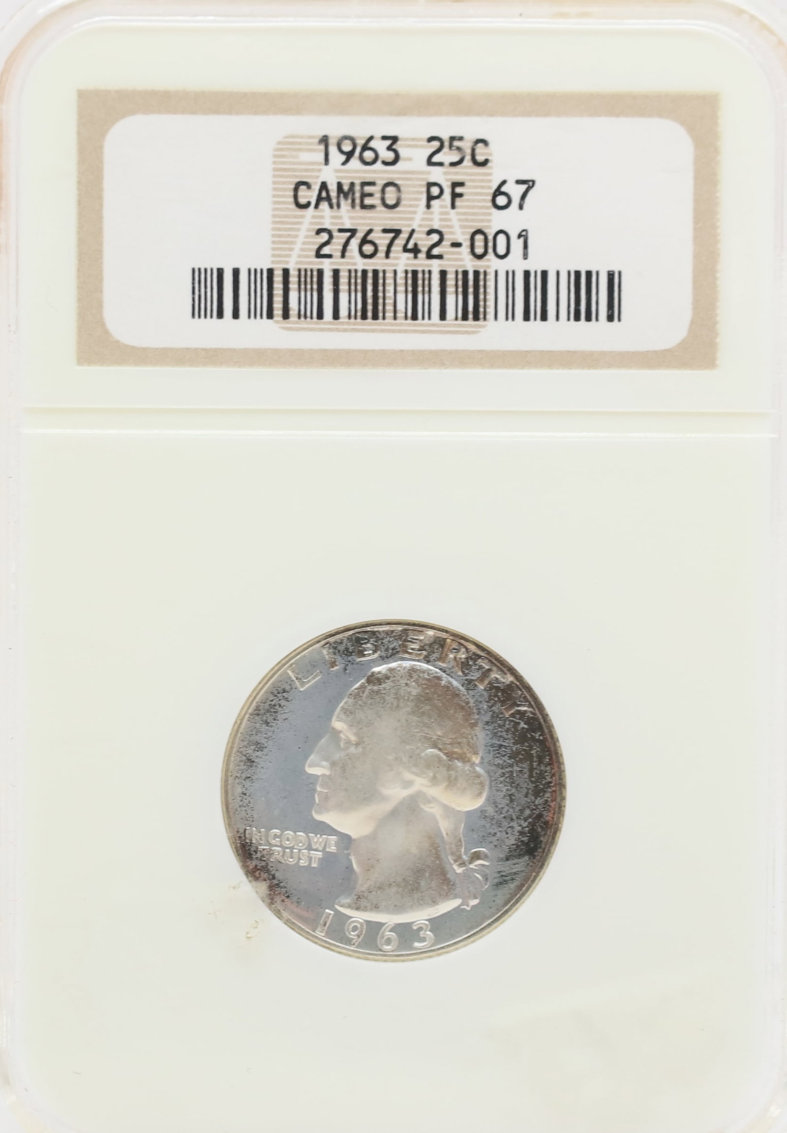 1963 WASHINGTON QUARTER: NGC GRADED, CAMEO PF 67 PLEASE READ CAREFULLY - PREVIEW FOR THIS AUCTION WILL BE THE DAY OF THE SALE FROM 9:00 AM TILL 1:00 PM AT THE START OF THE AUCTION - SINCE THIS IS A COIN SALE PLEASE NOTE.