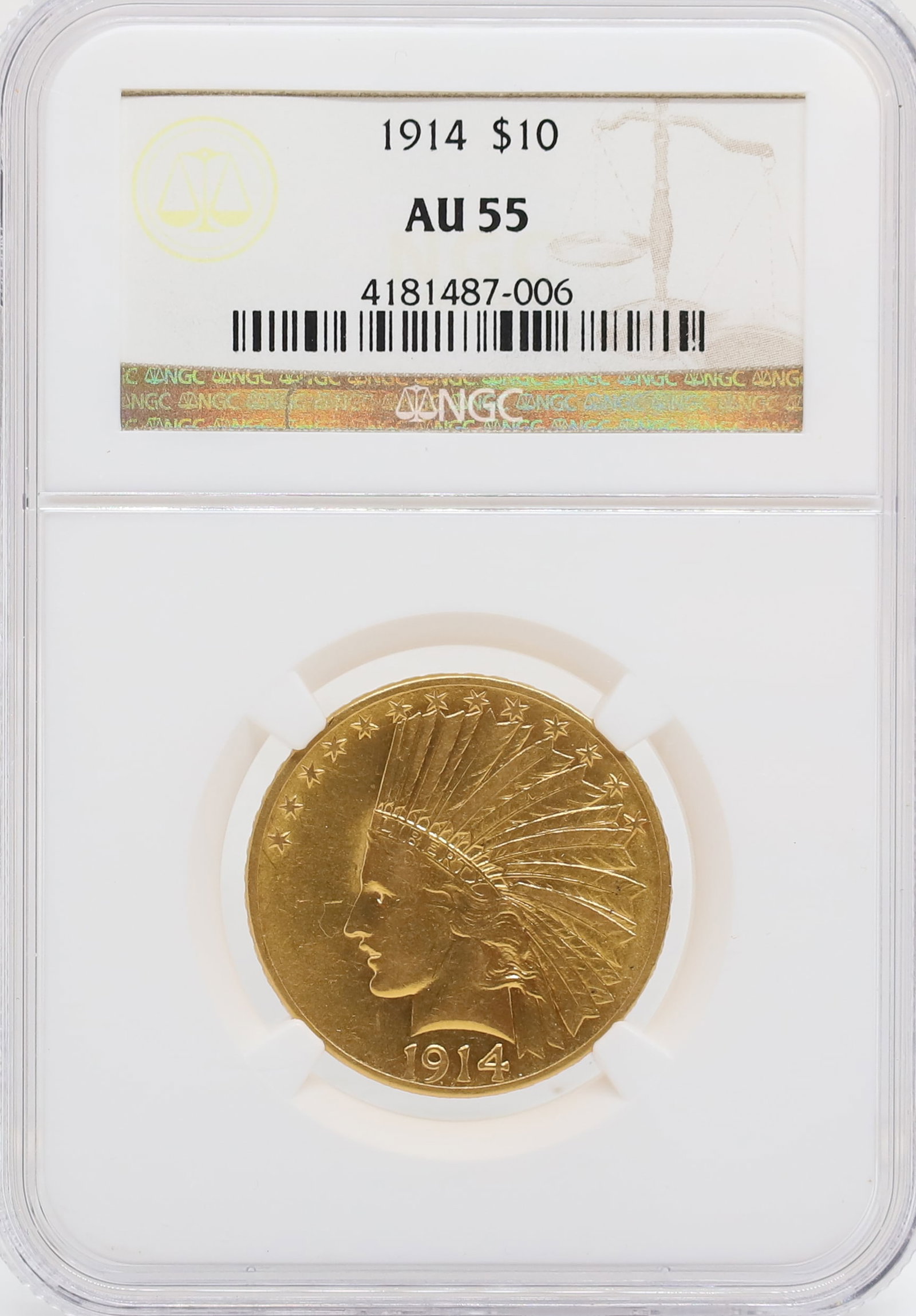 1914 U.S. $10.00 GOLD: NGC GRADED, AU 55 PLEASE READ CAREFULLY - PREVIEW FOR THIS AUCTION WILL BE THE DAY OF THE SALE FROM 9:00 AM TILL 1:00 PM AT THE START OF THE AUCTION - SINCE THIS IS A COIN SALE PLEASE NOTE. ITEMS MUST