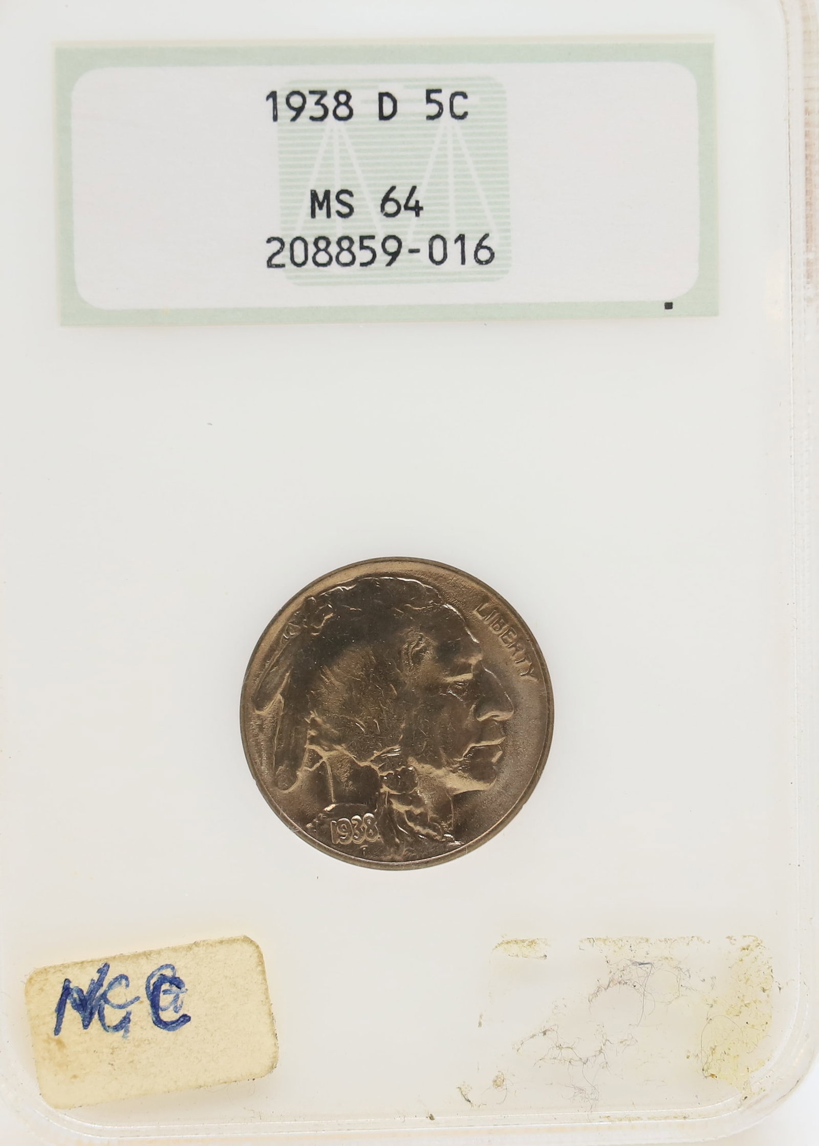 1938 D NICKEL: NGC GRADED, MS 64 PLEASE READ CAREFULLY - PREVIEW FOR THIS AUCTION WILL BE THE DAY OF THE SALE FROM 9:00 AM TILL 1:00 PM AT THE START OF THE AUCTION - SINCE THIS IS A COIN SALE PLEASE NOTE. ITEMS MUST